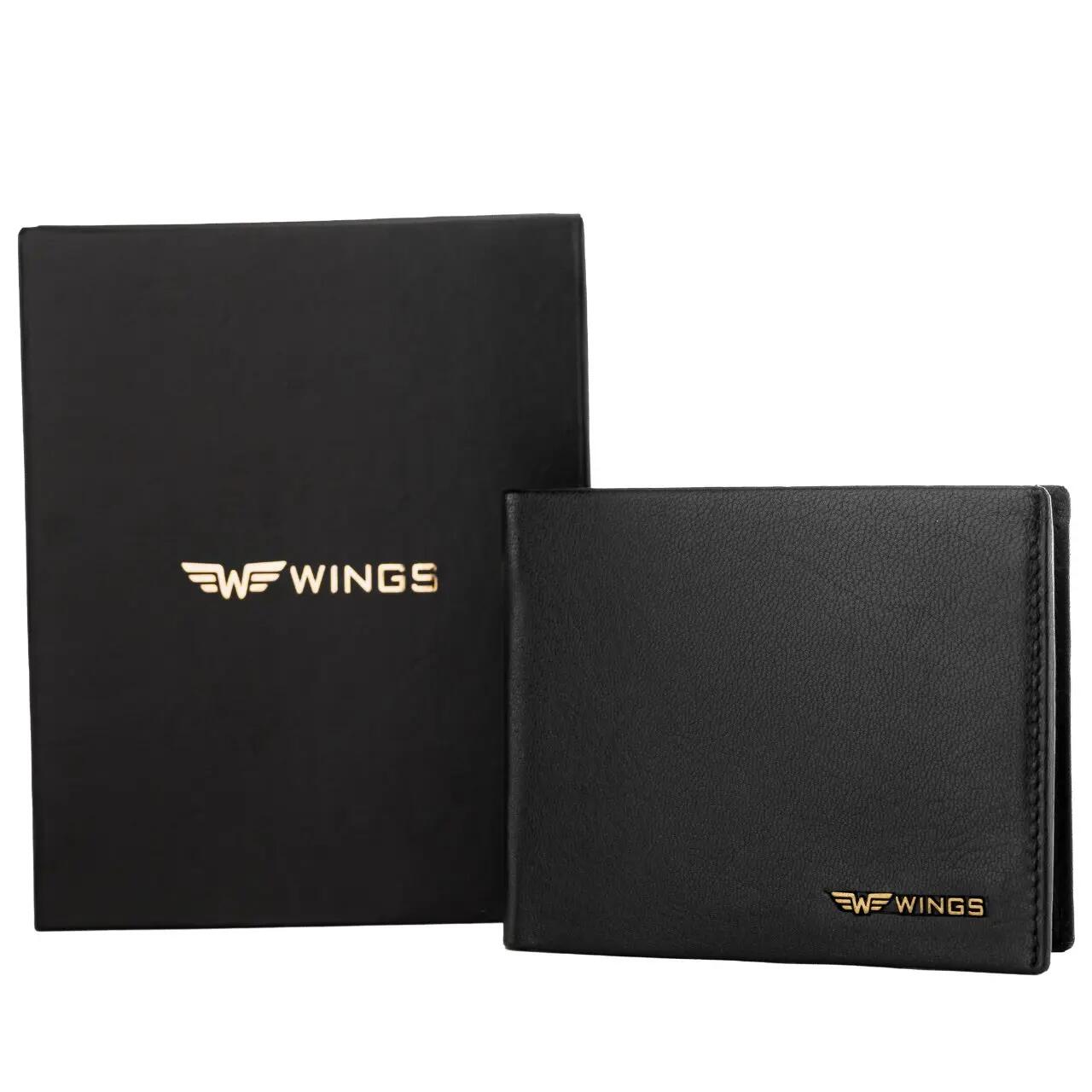 Heren zwarte portemonnee WINGS van natuurlijk geitenleer 3/6