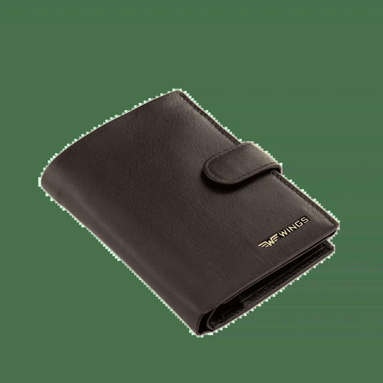 WINGS Portefeuille homme en cuir naturel de chèvre, fermeture, marron 5/7