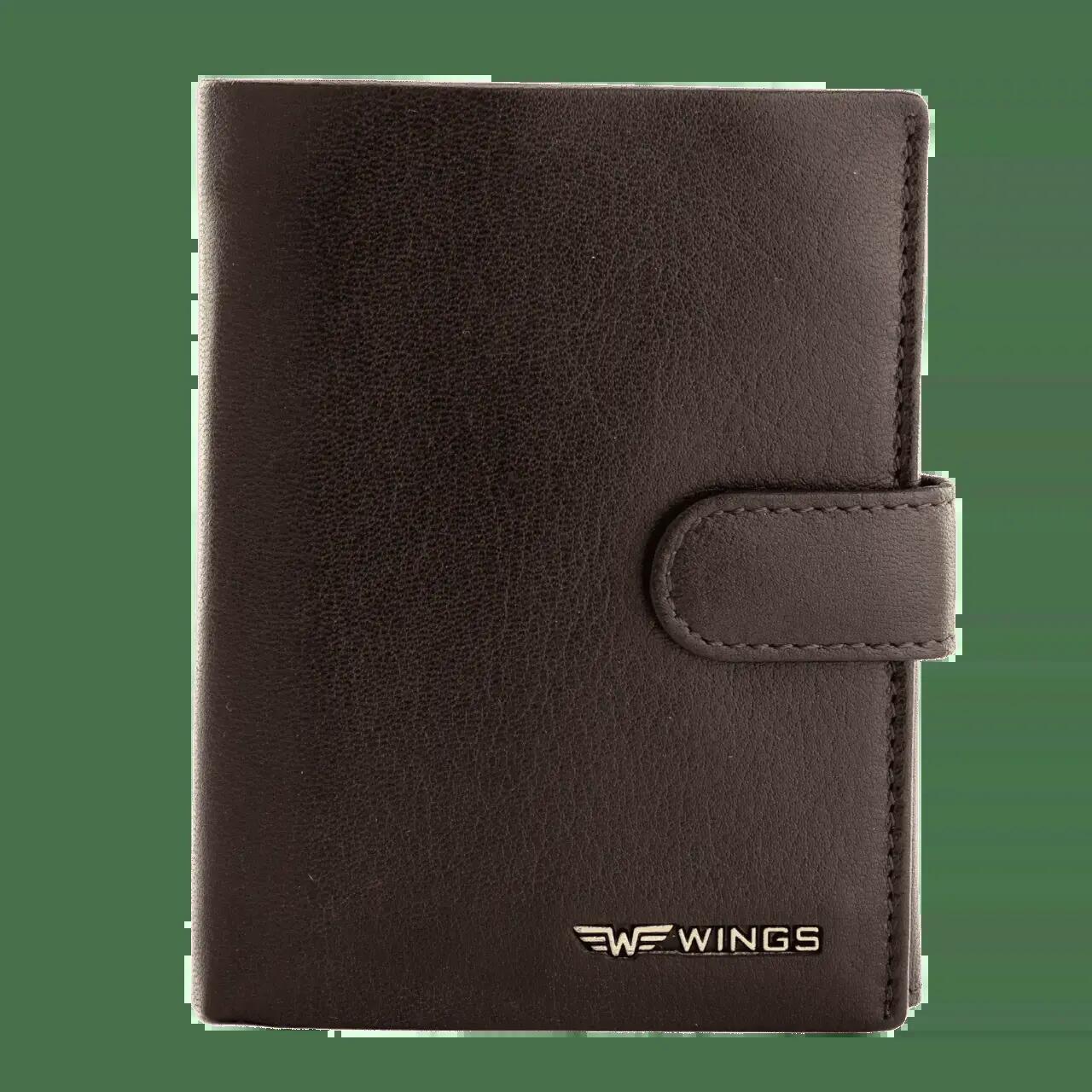 WINGS Portefeuille homme en cuir naturel de chèvre, fermeture, marron 4/7