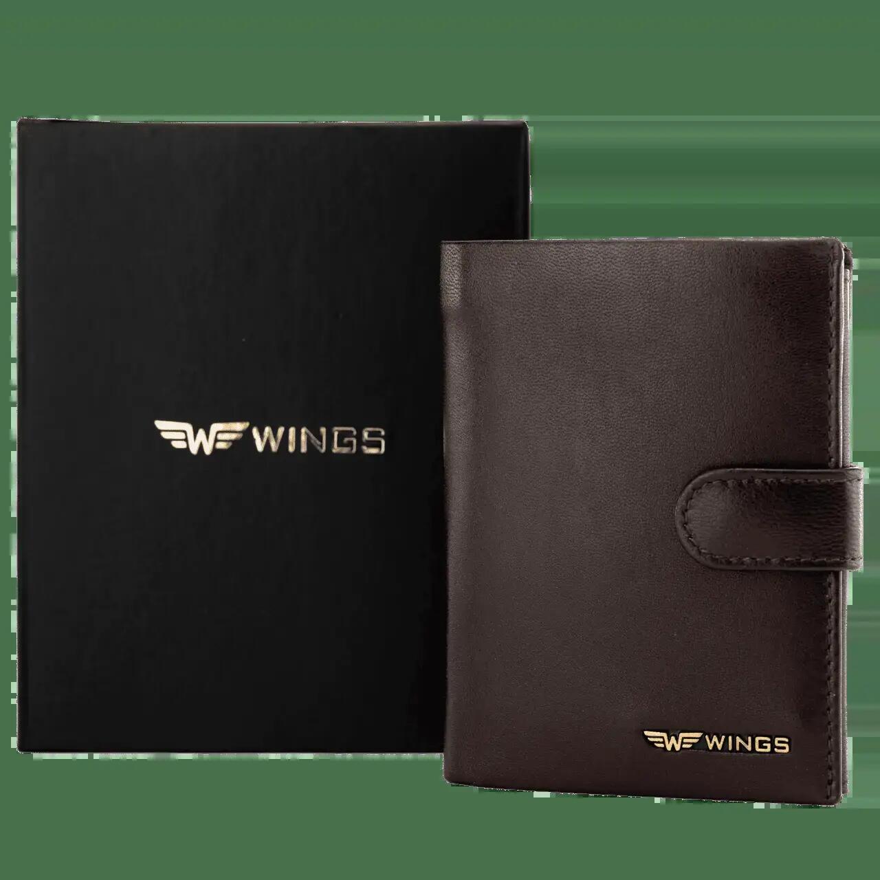 WINGS Portefeuille homme en cuir naturel de chèvre, fermeture, marron 2/7