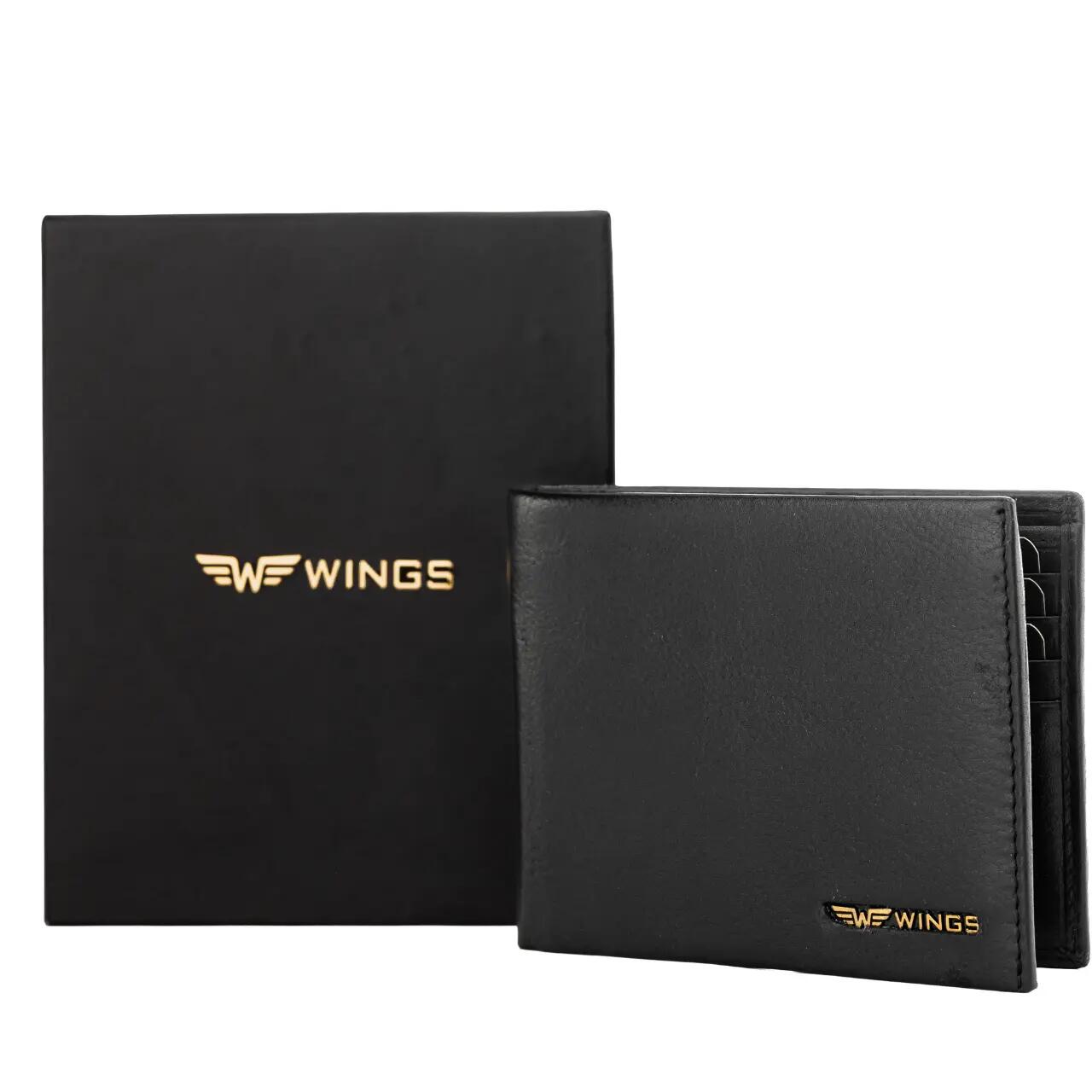 Portefeuille noir pour homme WINGS en cuir bovin naturel 6/6