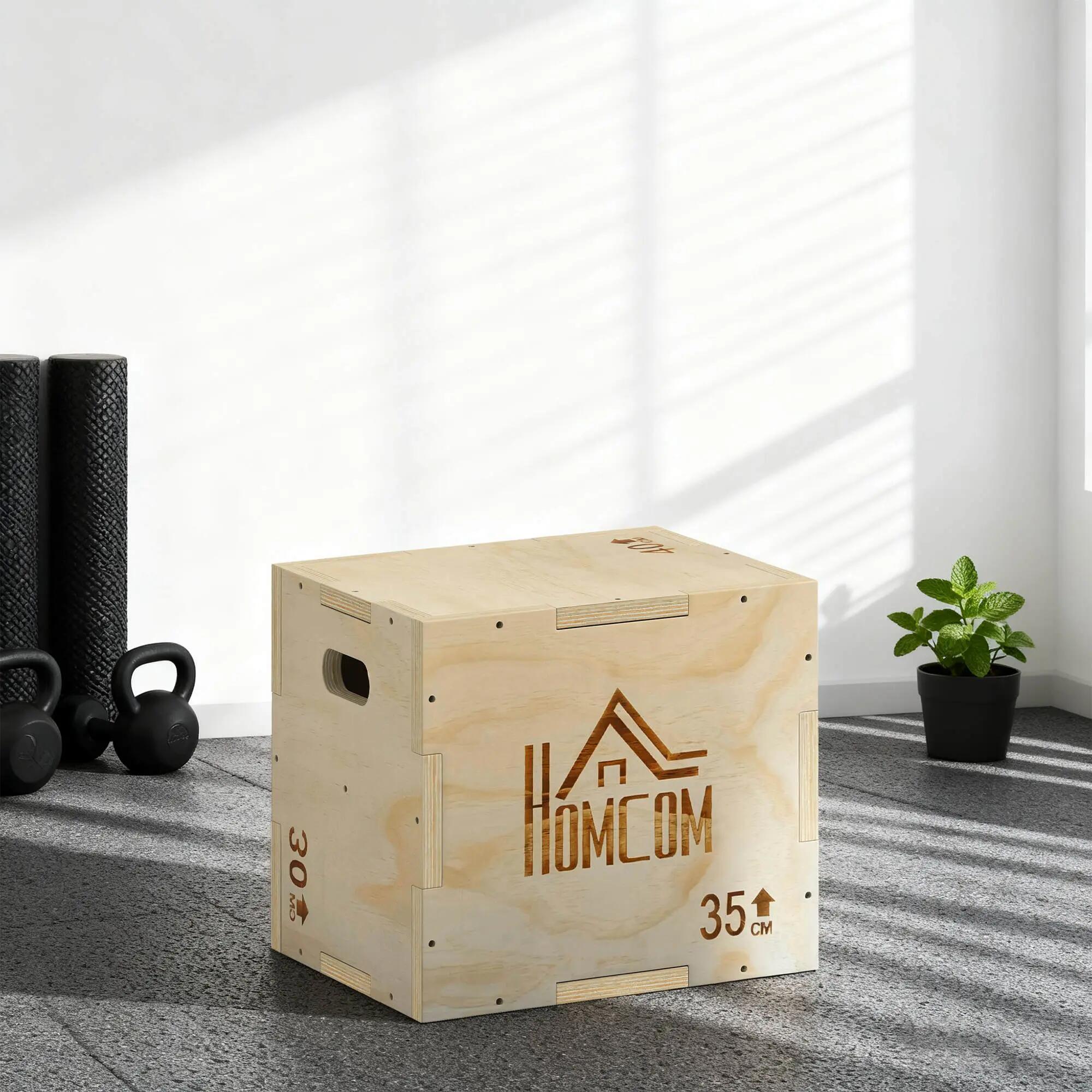 Cajón Pliométrico HOMCOM 40.5x35.5x30.5 cm Madera Natural 2/5