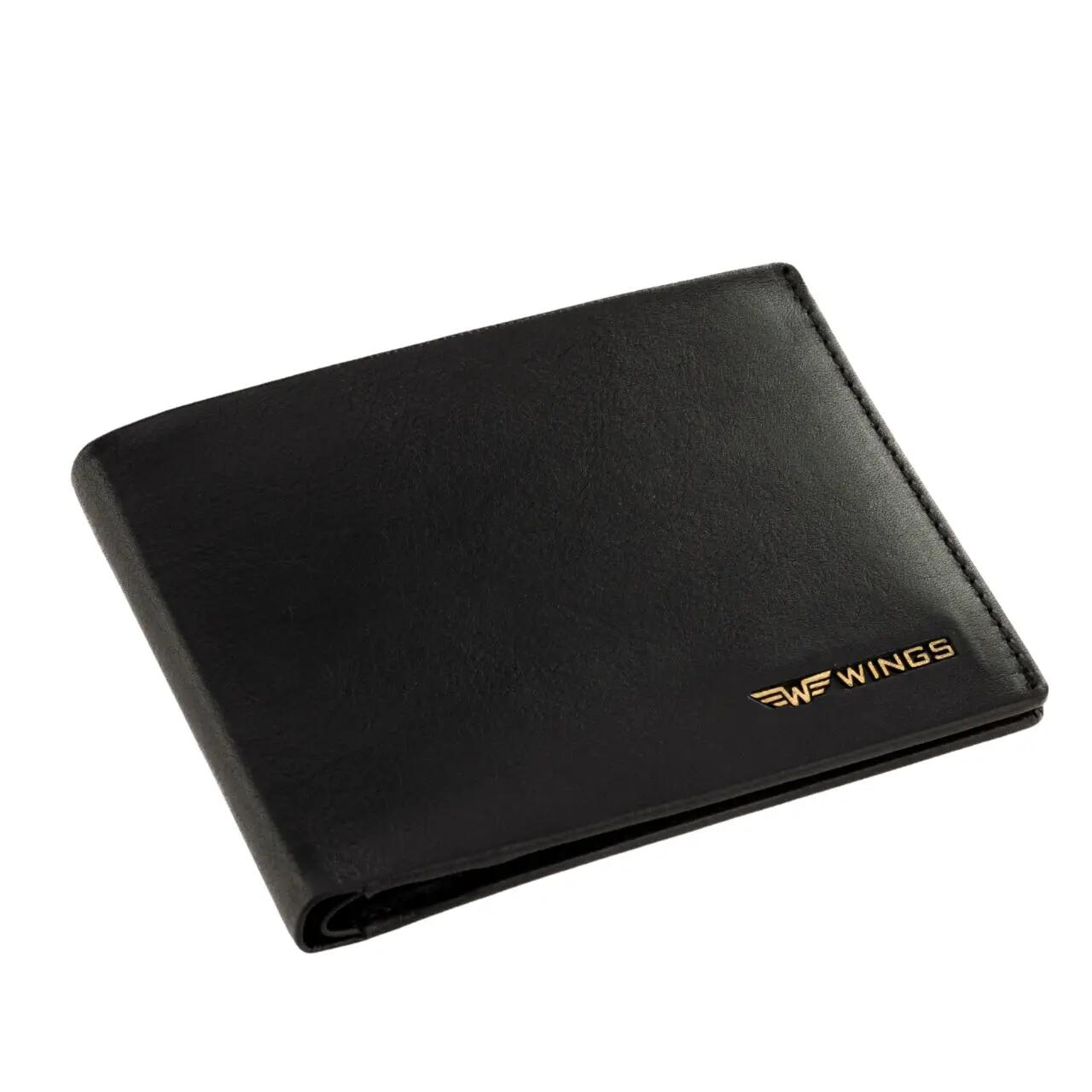 Portefeuille noir pour homme WINGS en cuir bovin naturel 3/6