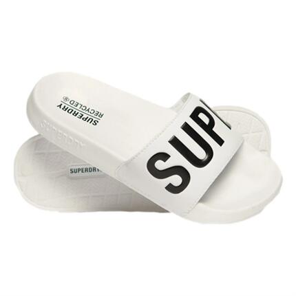 superdry Code Core Pool Sliders - Claquettes noires et blanches, logo embossé –