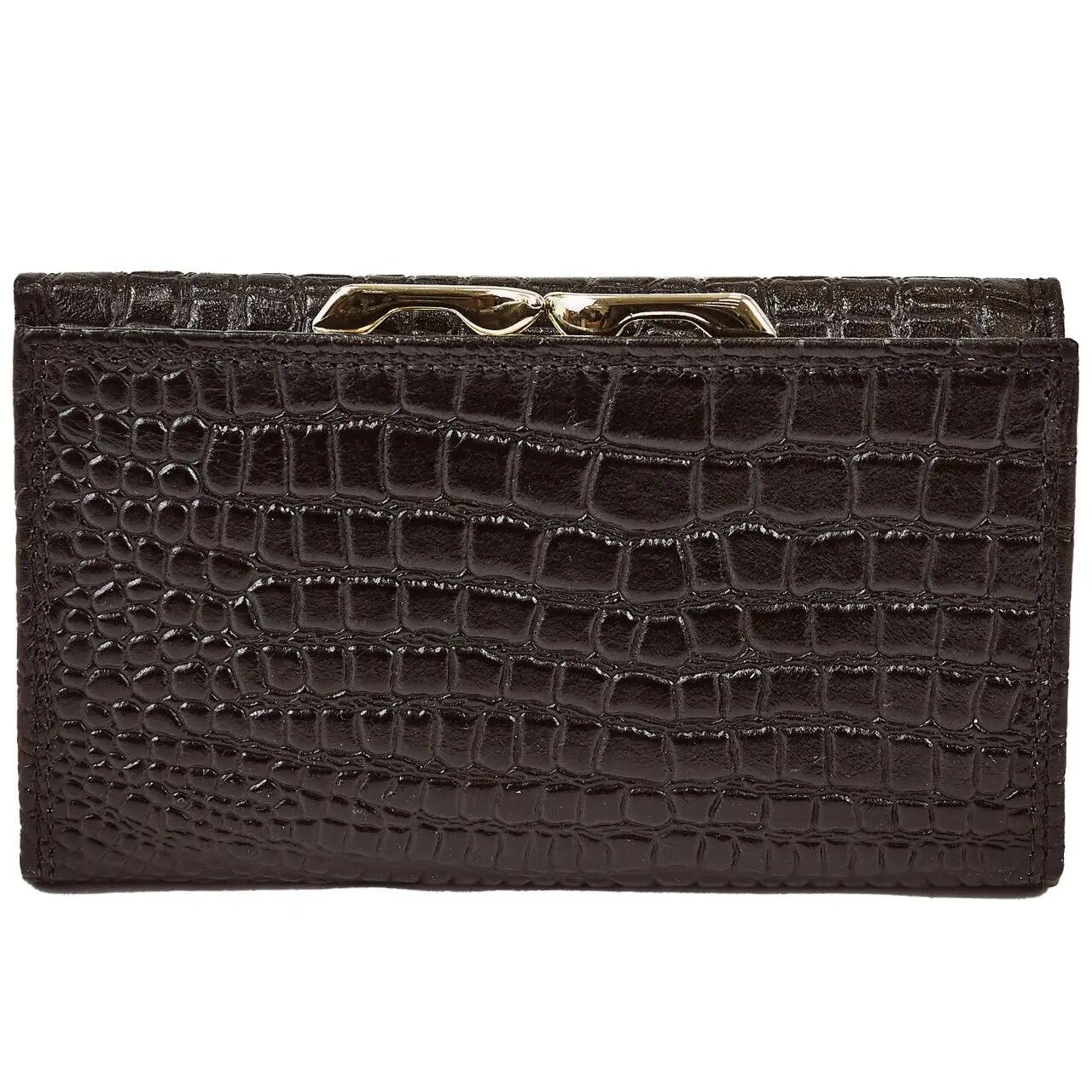 Damski portfel skórzany WINGS z ochroną RFID o pojemnym wnętrzu CROCO BLACK 6/6