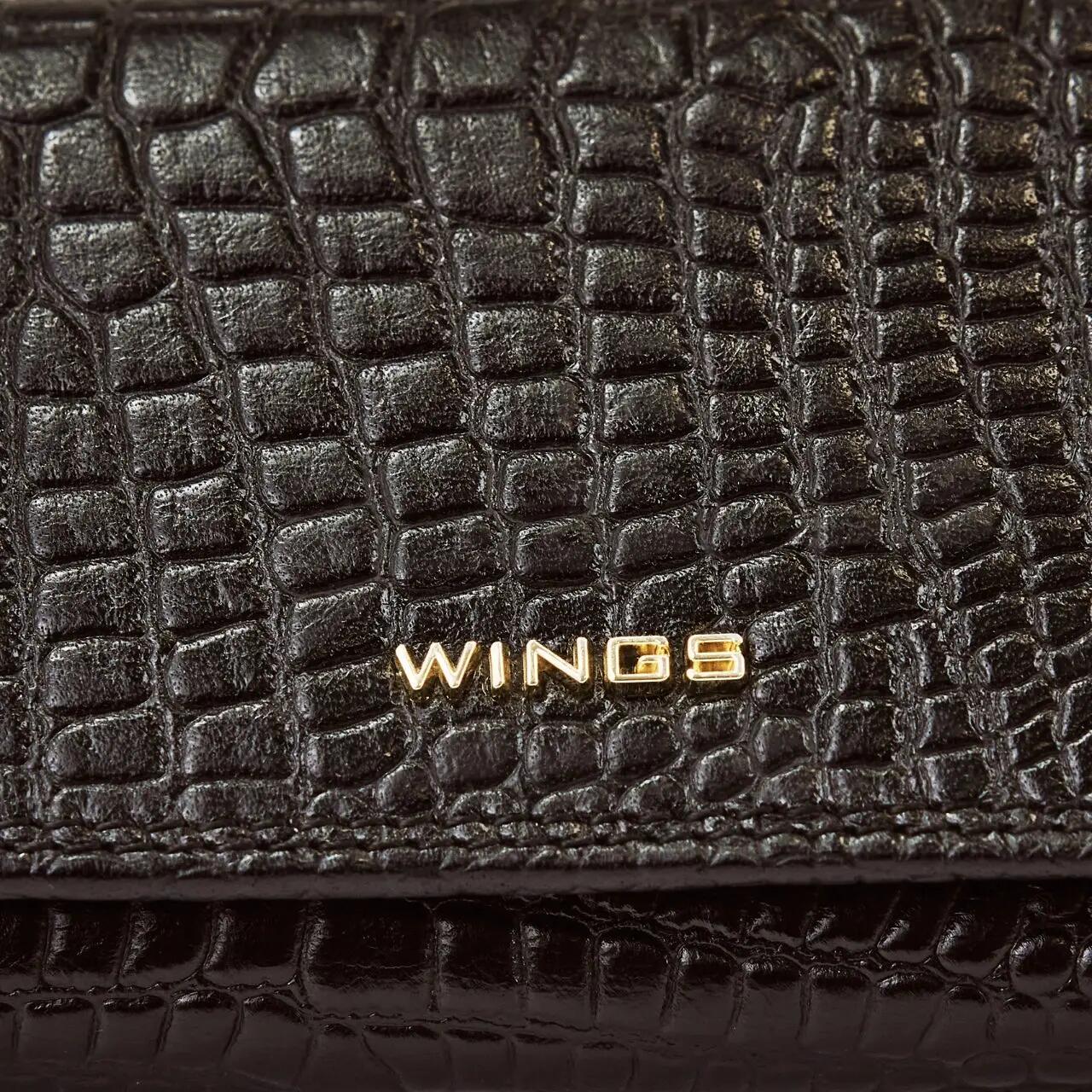 Damski portfel skórzany WINGS z ochroną RFID o pojemnym wnętrzu CROCO BLACK 4/6
