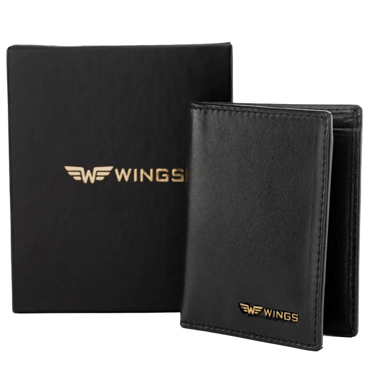 WINGS Kaarthouder van glad natuurlijk rundleer Zwart 5/6