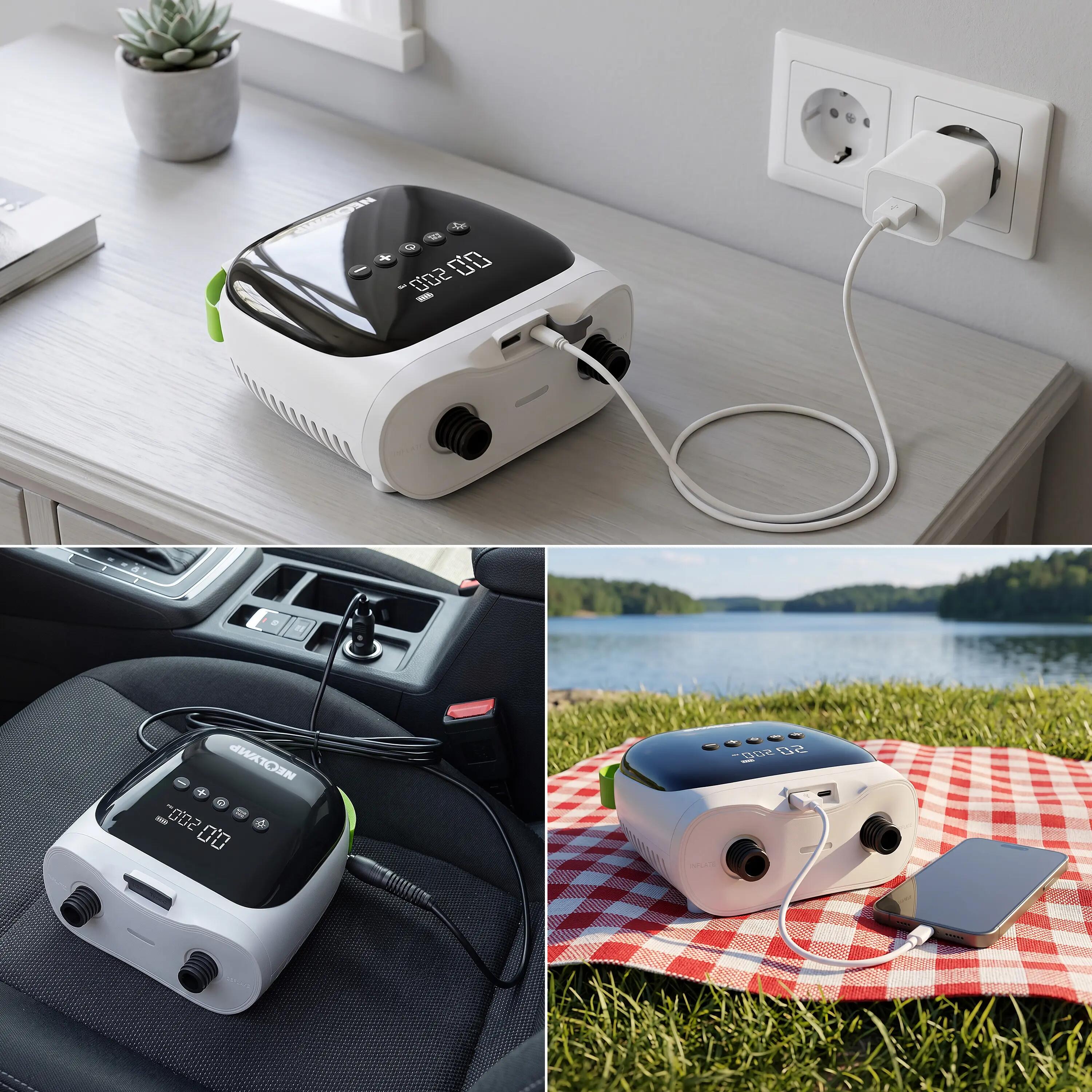 Pompa elettrica SUP con batteria e attacco 12V per tavole, kayak e tende 4/11