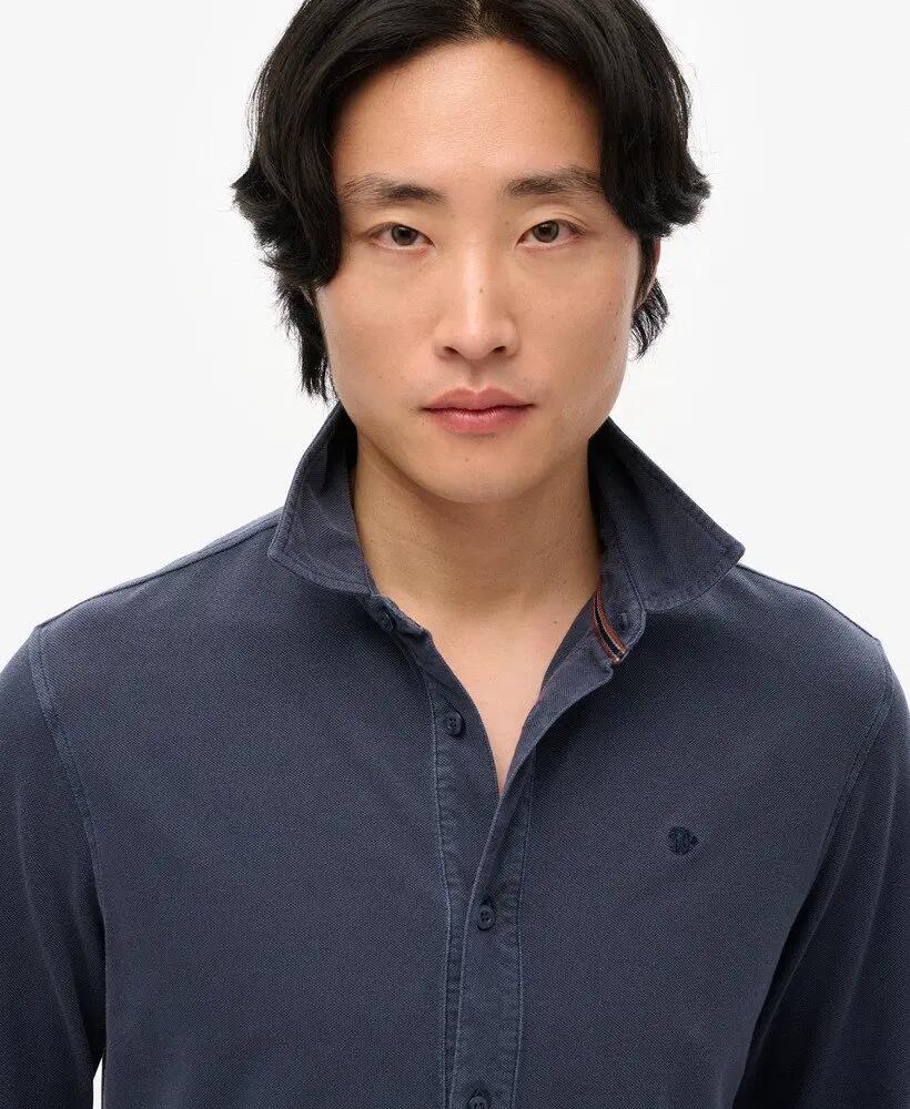 superdry Vintage Destroy Pique Ls Shirt — 100% cotone, Sailing Navy 3/5