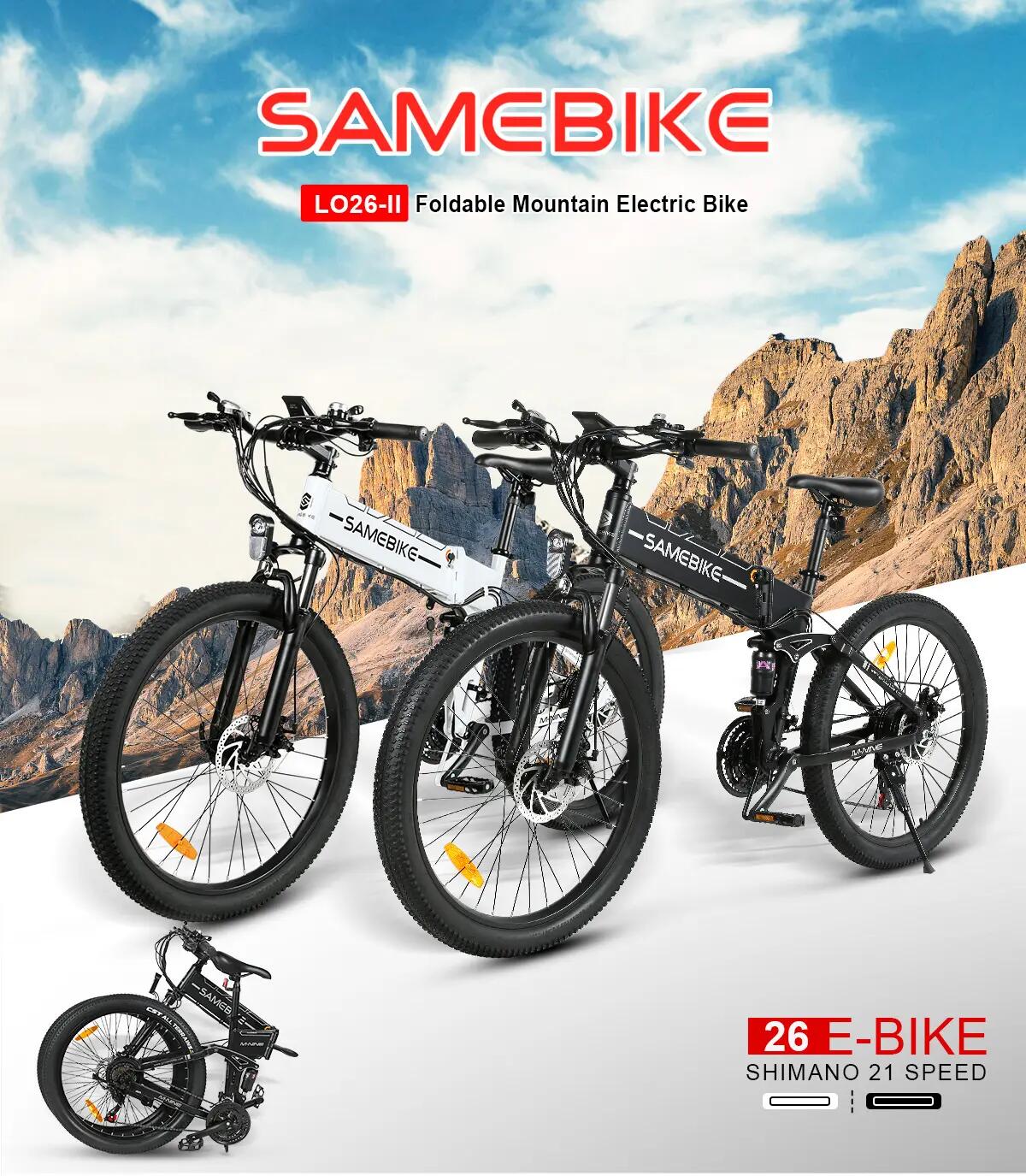 Elektromos kerékpár felnőtteknek SAMEBIKE LO26-II-YD 48V 14Ah akkumulátor 12/15