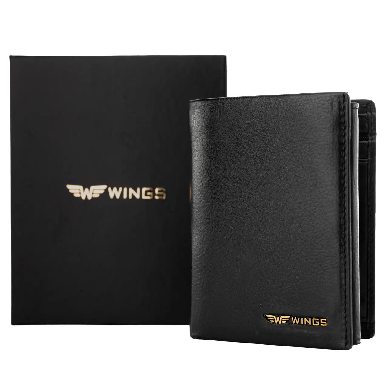 WINGS Herenportemonnee van rundleer Zwart 7/7