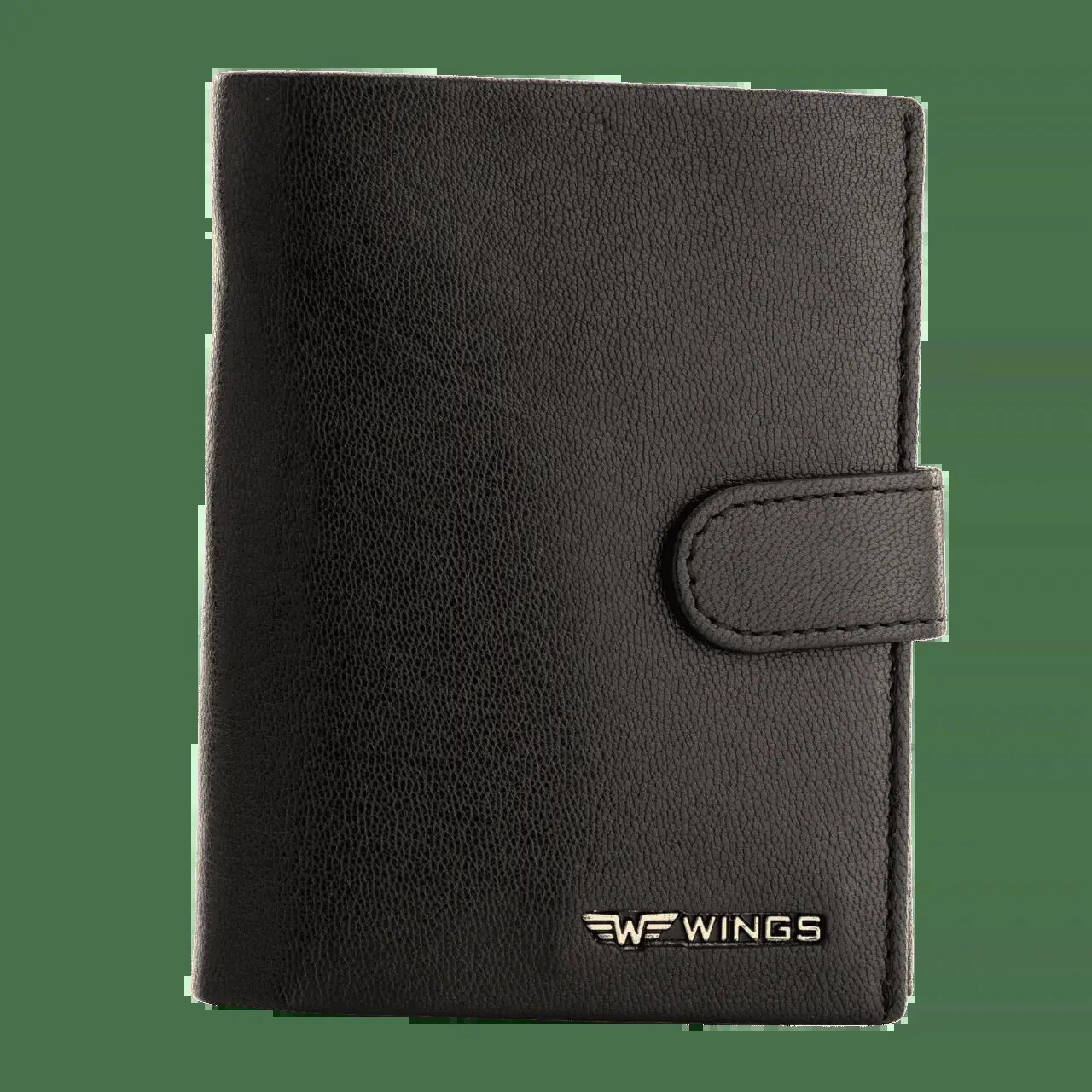 WINGS Herenportemonnee van natuurlijk geitenleer met ritssluiting Zwart 6/7