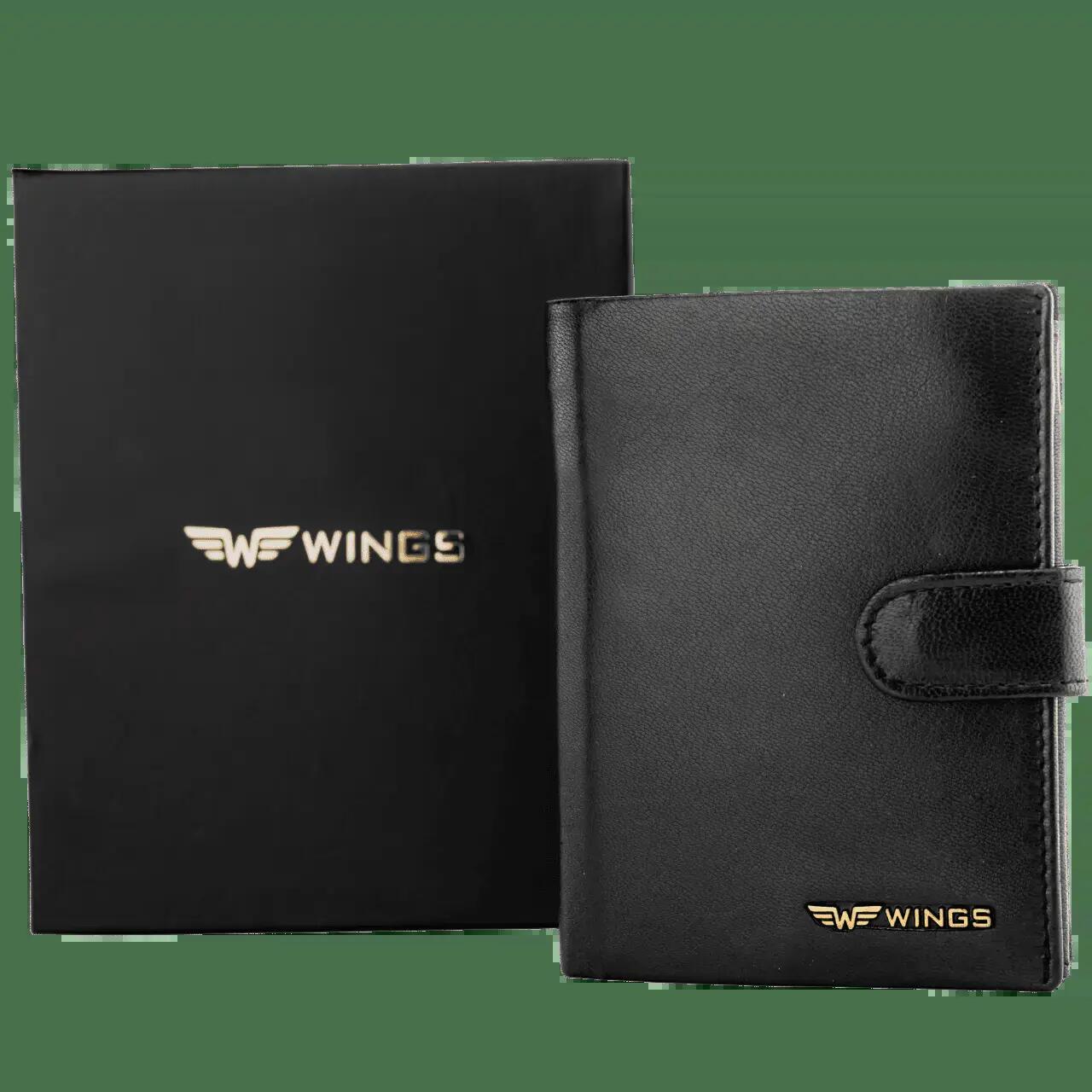 WINGS Herenportemonnee van natuurlijk geitenleer met ritssluiting Zwart 2/7