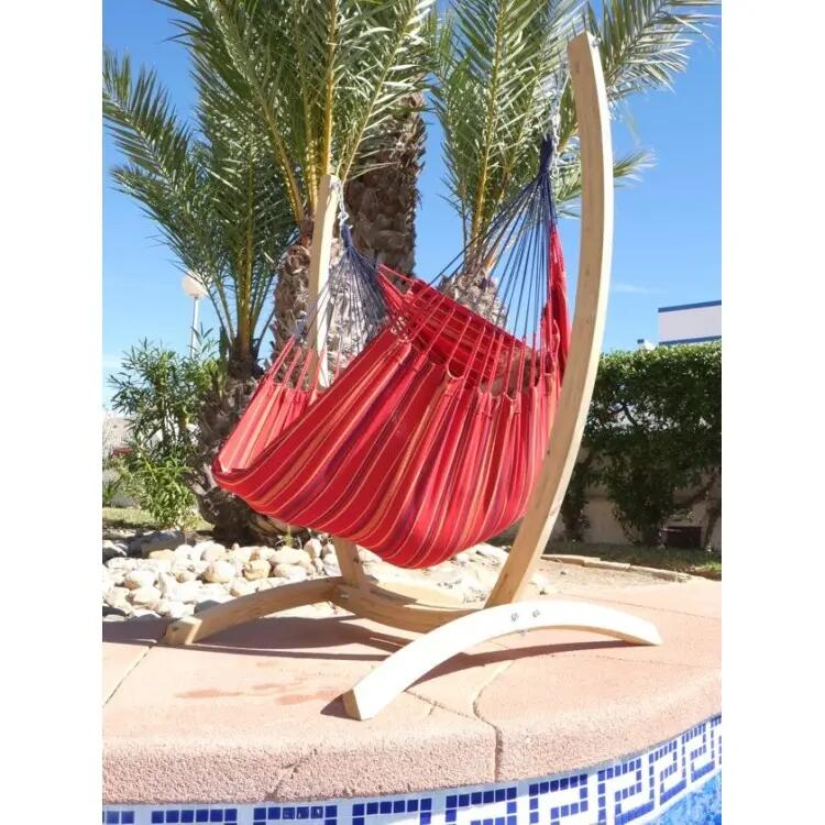 Tropical Hamac - Pack support en bois et hamac chaise XL rouge Grenade 3/5