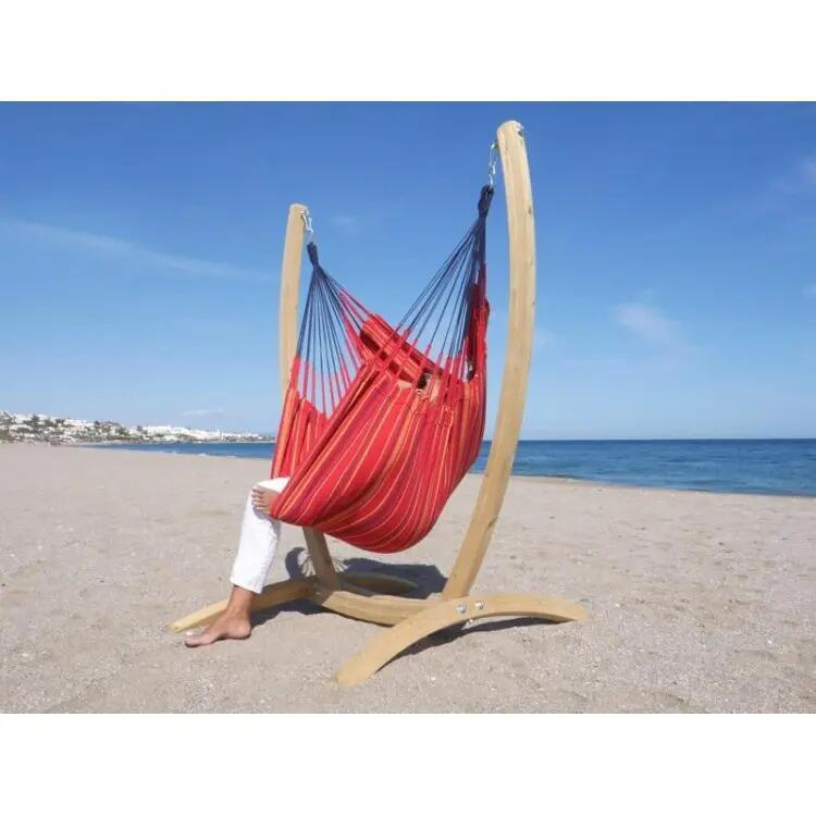 Tropical Hamac - Pack support en bois et hamac chaise XL rouge Grenade 2/5