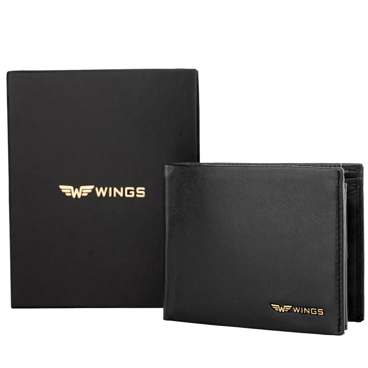 Portefeuille homme WINGS en cuir naturel de chèvre noir 7/7