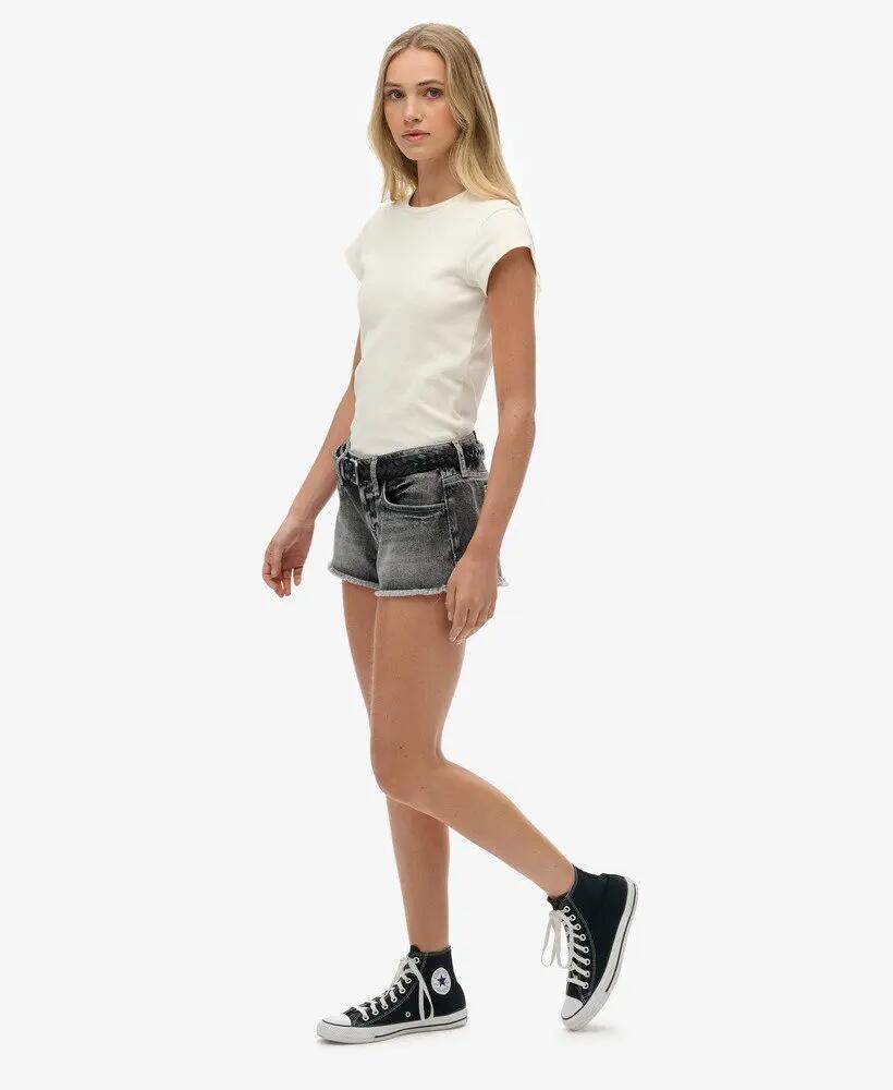 superdry Low Rise Denim Hot Shorts van biologisch katoen — Vintage Black Denim 3/7