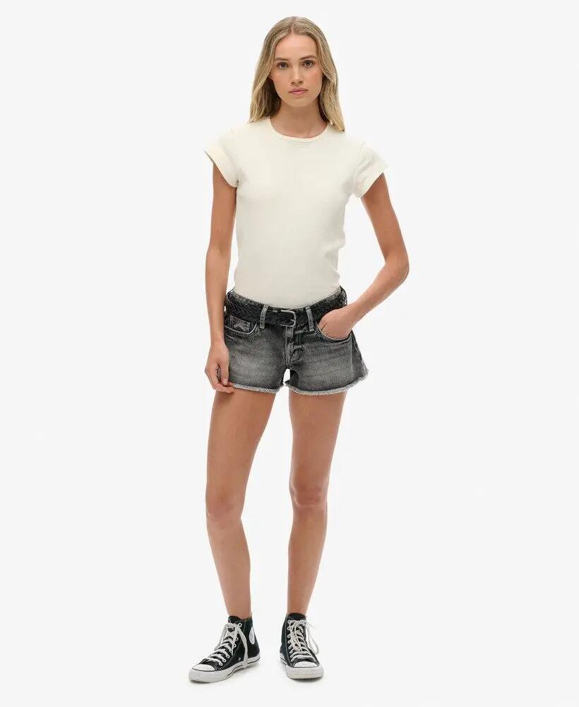 superdry Low Rise Denim Hot Shorts van biologisch katoen — Vintage Black Denim 2/7