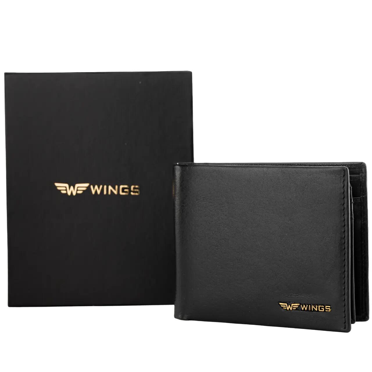 WINGS Herenportemonnee van natuurlijk rundleer met opklapbare klep Zwart 2/7