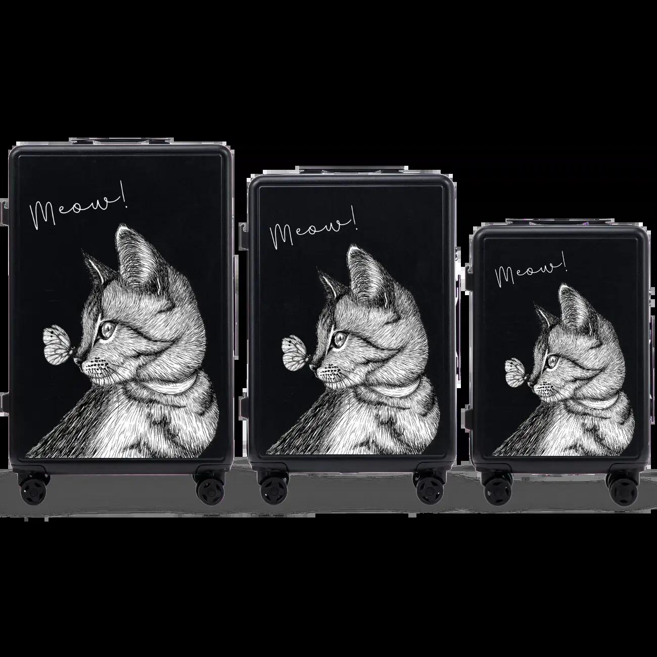 Ensemble de 3 valises Wings ABS+ personnalisées NOIR MEOW 1/9