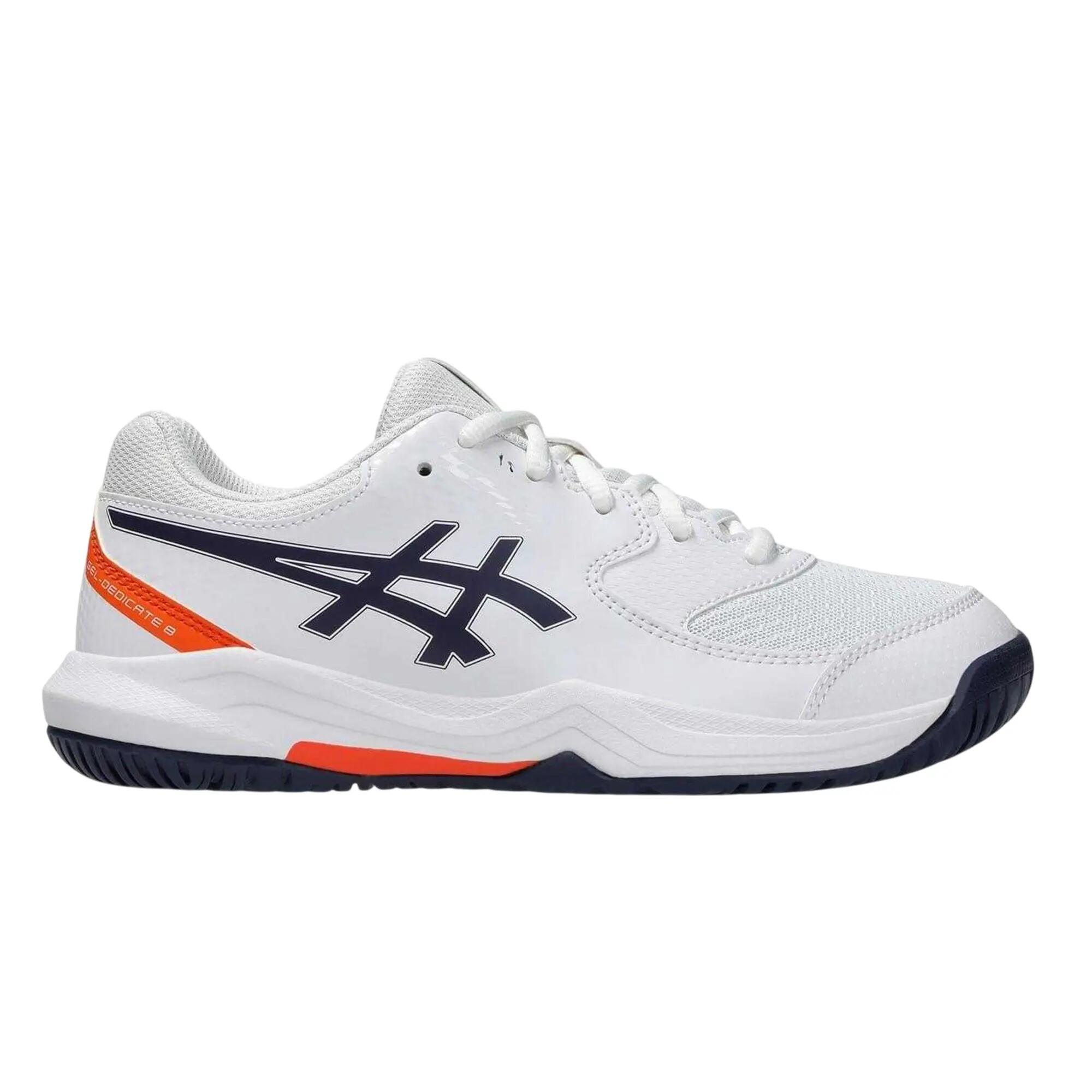 Childrens/Kids Gel Dedicate 8 Side Stripe Tennis Shoes (White/Indigo) 4/7