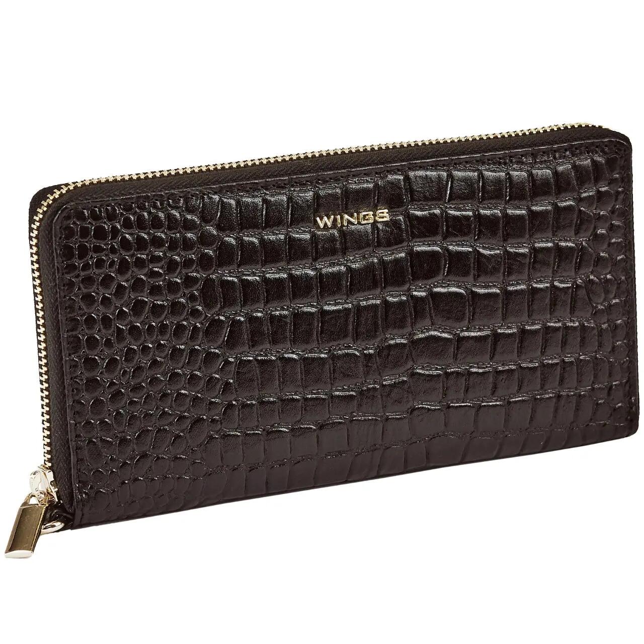 Leren damesportemonnee met polsbandje WINGS CROCO BLACK 5/7
