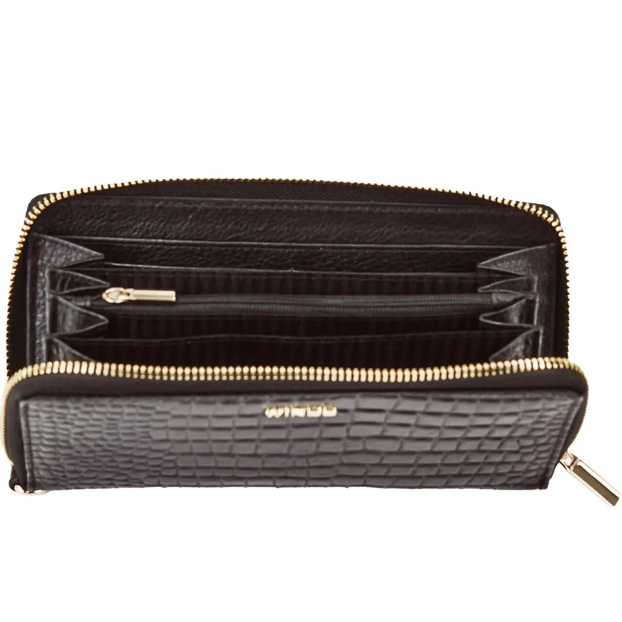 Leren damesportemonnee met polsbandje WINGS CROCO BLACK 3/7