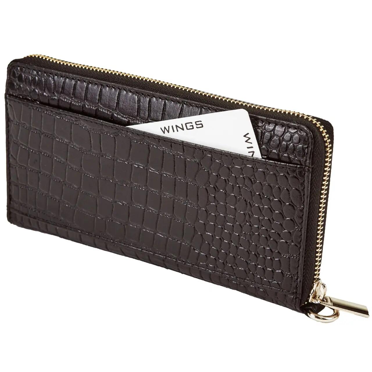 Leren damesportemonnee met polsbandje WINGS CROCO BLACK 2/7