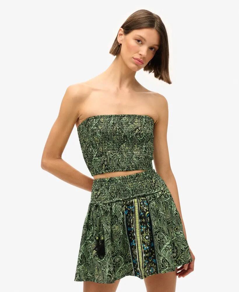 superdry Gonna corta St Tropez Paisley in poliestere – Green Leaf Paisley 2/7