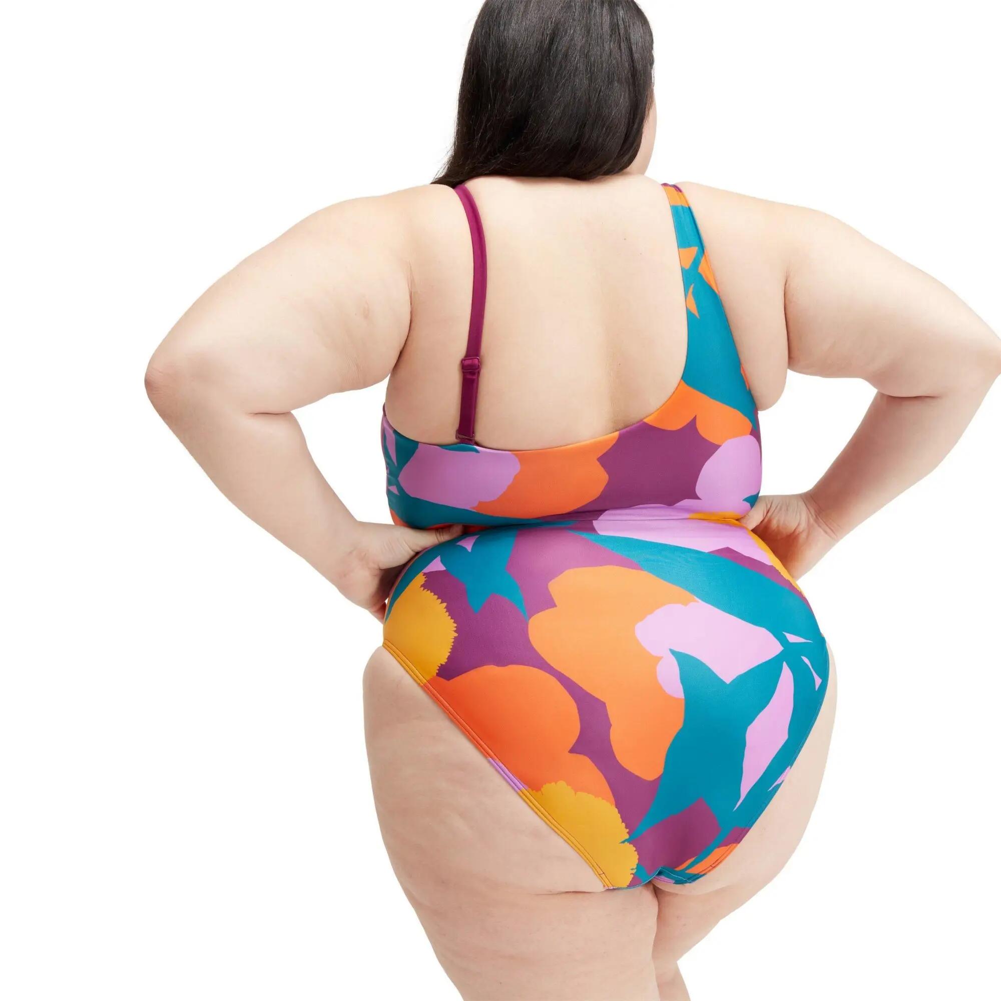 Badeanzug für Damen Grün/Orange bedruckt 4/5