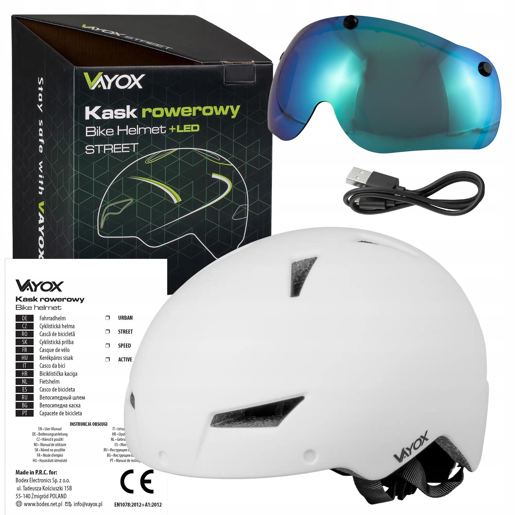 Casco per bici pattini Vayox Street VA0423 con visiera e luce LED 55-58cm 15/16