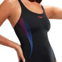 Womens/Ladies Placement Abstract Muscleback One Piece Swimsuit (Black/Red) 4/6