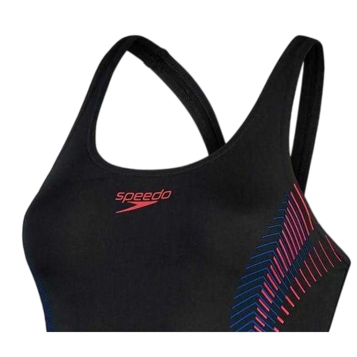Womens/Ladies Placement Abstract Muscleback One Piece Swimsuit (Black/Red) 3/6