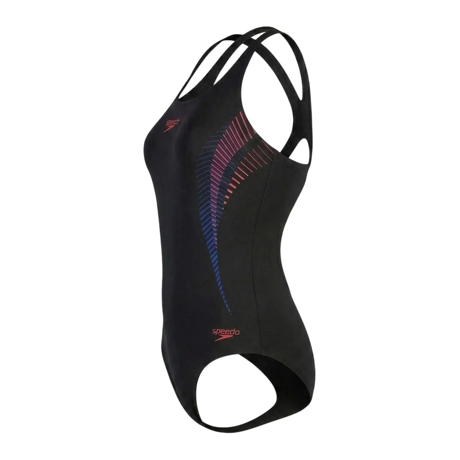 Womens/Ladies Placement Abstract Muscleback One Piece Swimsuit (Black/Red) 2/6