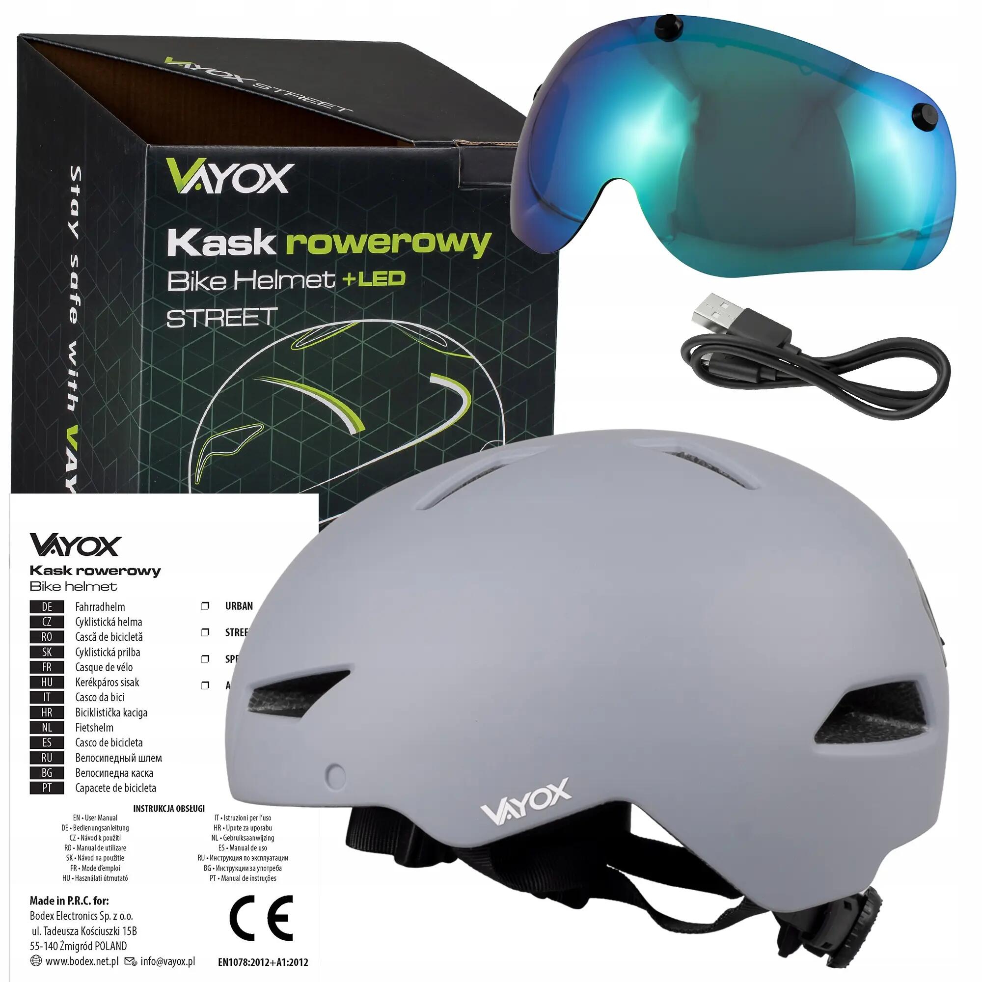 Casque pour vélo Vayox Street VA0423 avec visière et éclairage LED 55-58cm 15/16