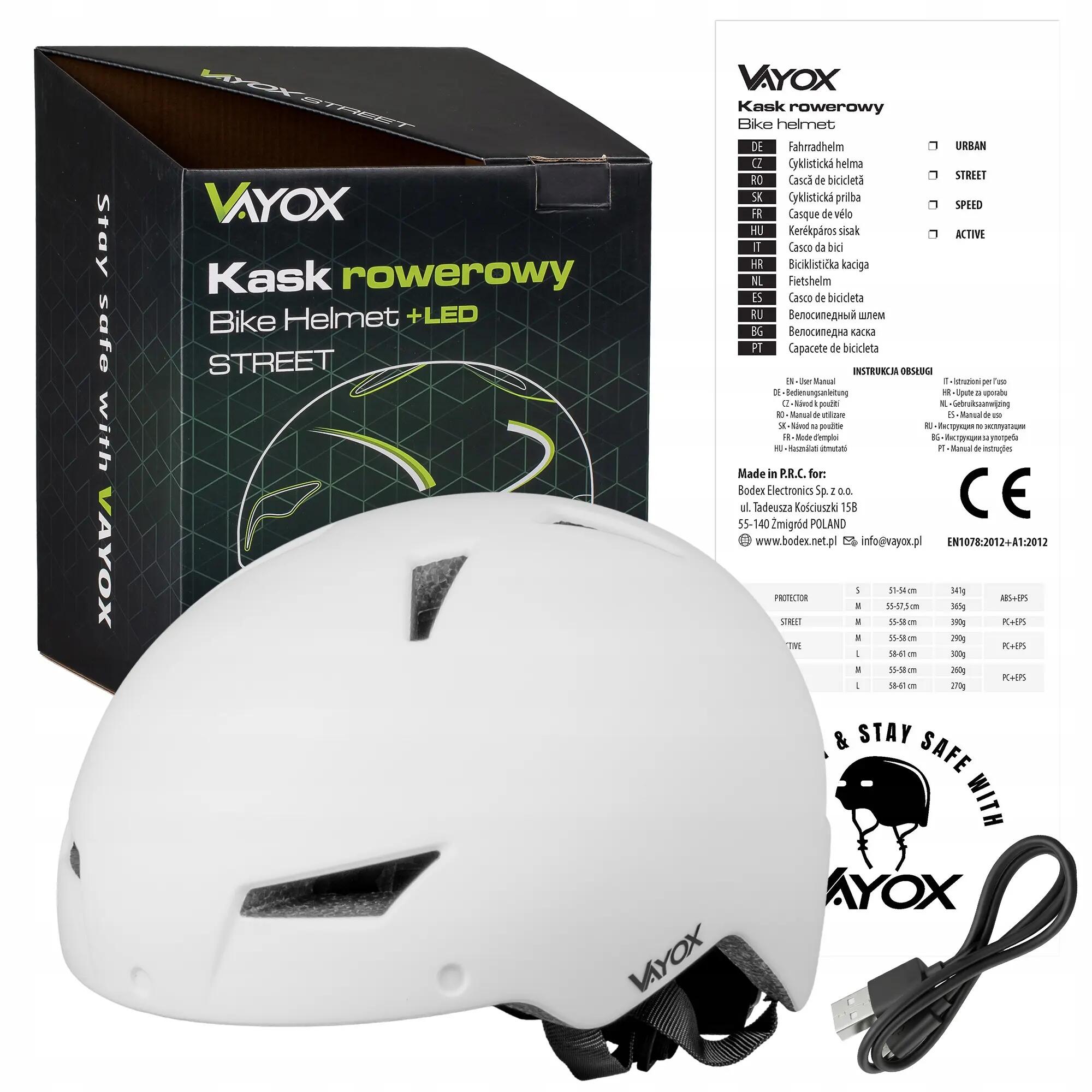 Vayox Street VA0423 helm voor fiets, skeelers, step LED-lampje 55-58cm 15/16
