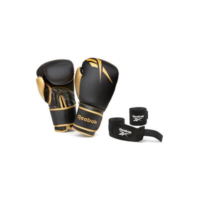 Reebok bokshandschoenen en wrap set zwart