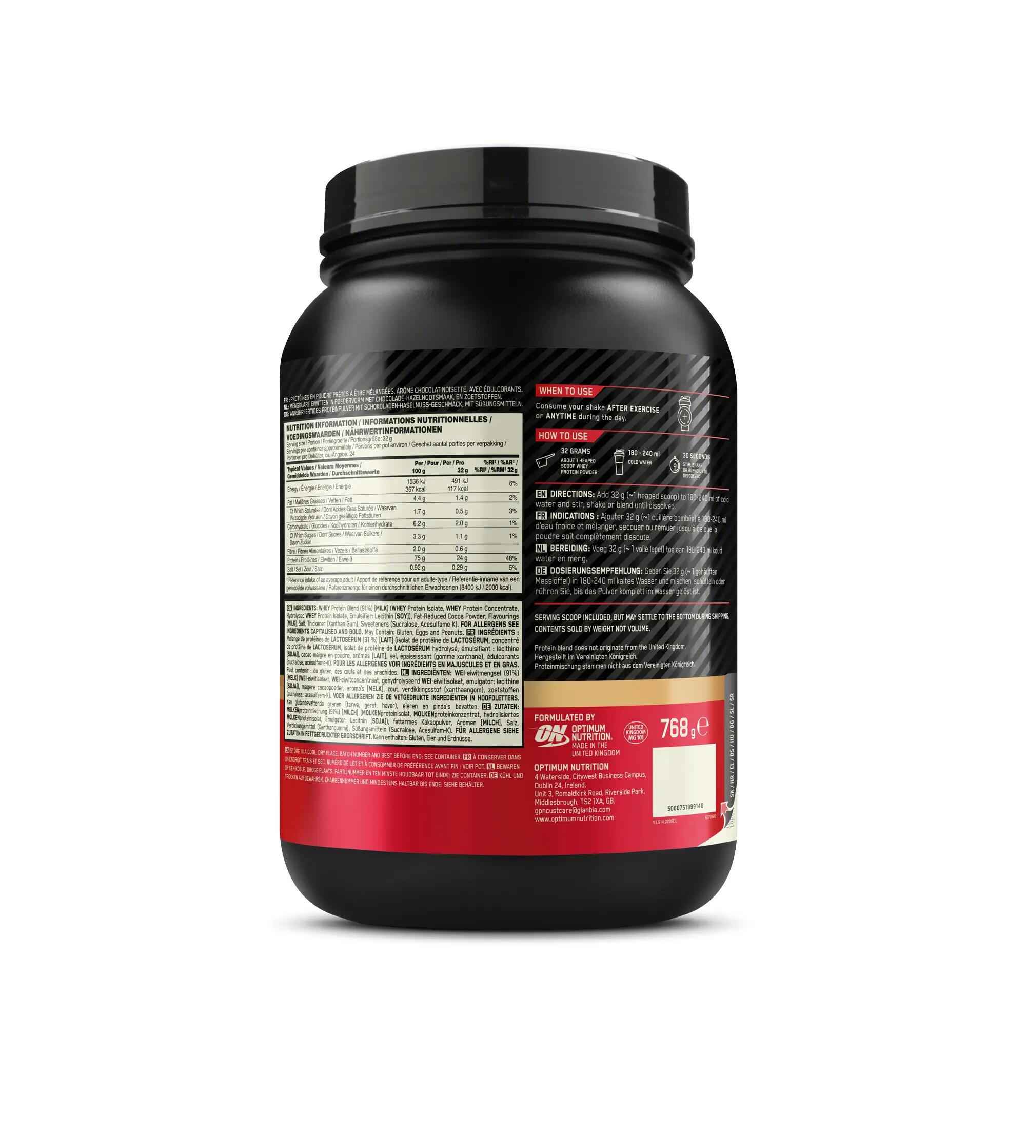 Optimum Nutrition 100% Whey Gold Standard (768g) Chocolate Hazelnut - Eiwitten 3/3