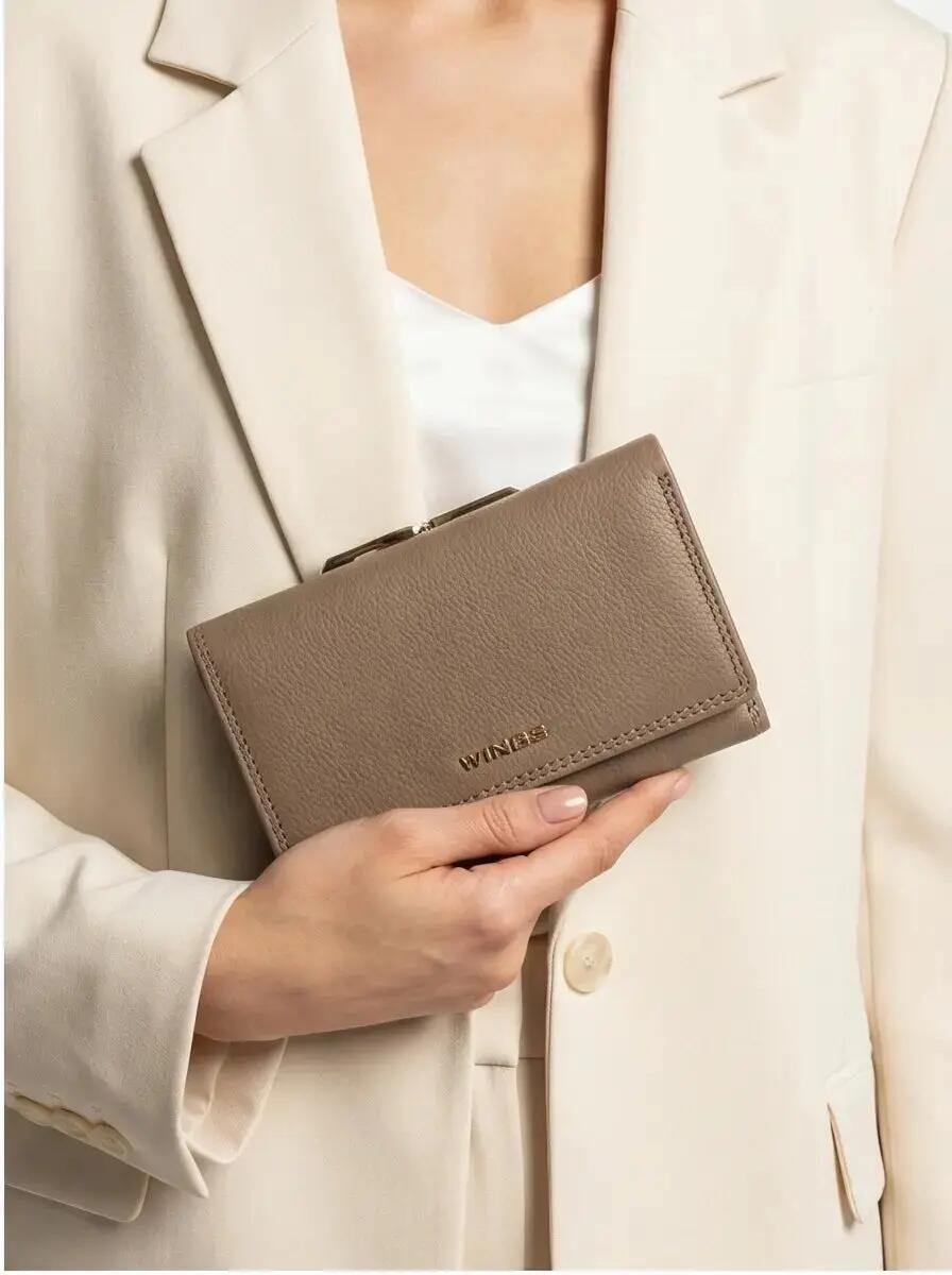 WINGS leren damesportemonnee met RFID-bescherming en ruime binnenkant BEIGE 9/9