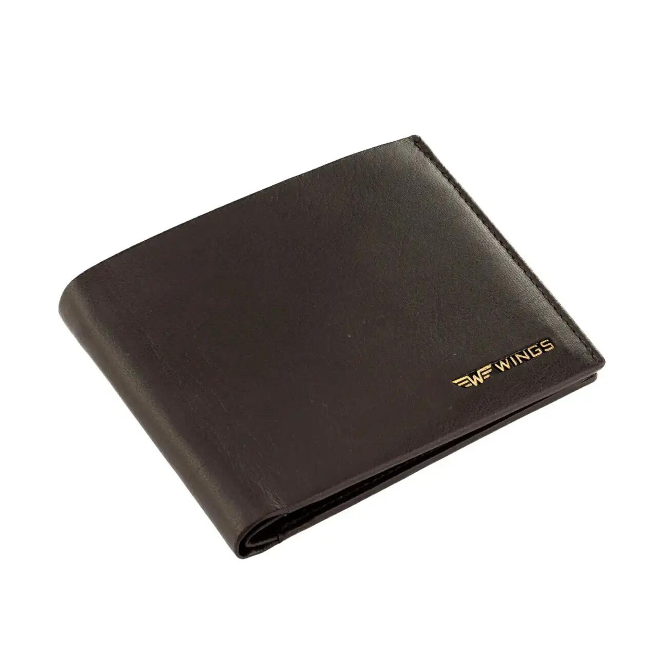 WINGS Portefeuille homme en cuir naturel de chèvre avec rabat rabattable Marron 5/7