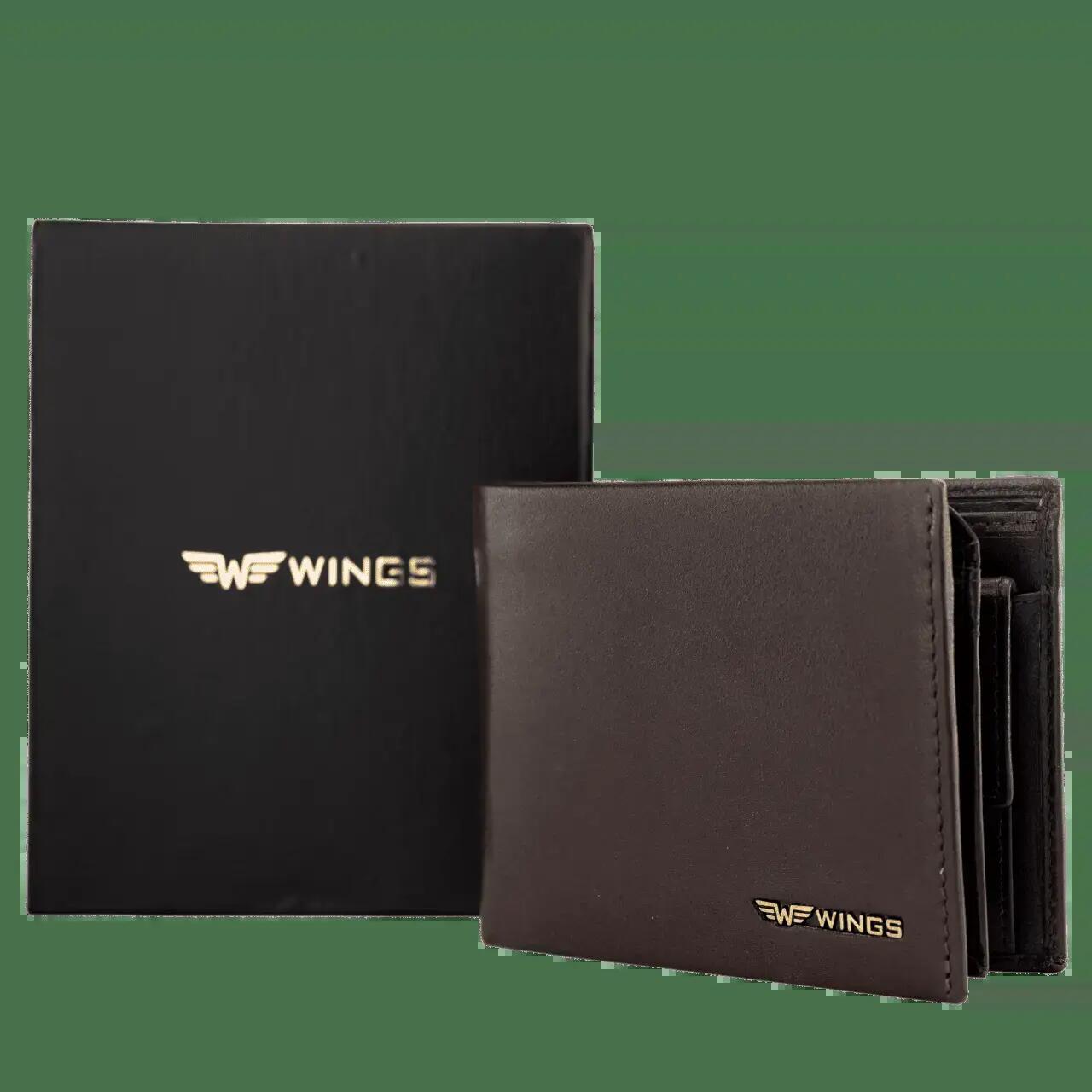 WINGS Portefeuille homme en cuir naturel de chèvre avec rabat rabattable Marron 2/7
