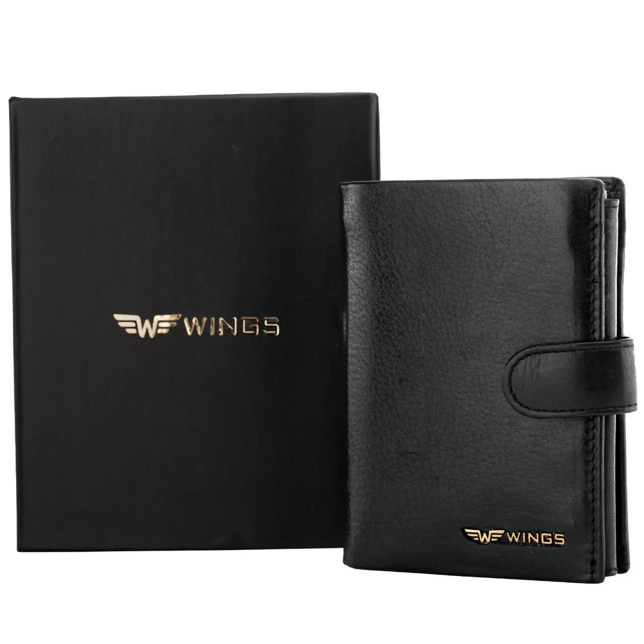 WINGS Portefeuille homme en cuir naturel de bovin avec fermeture noir 7/7