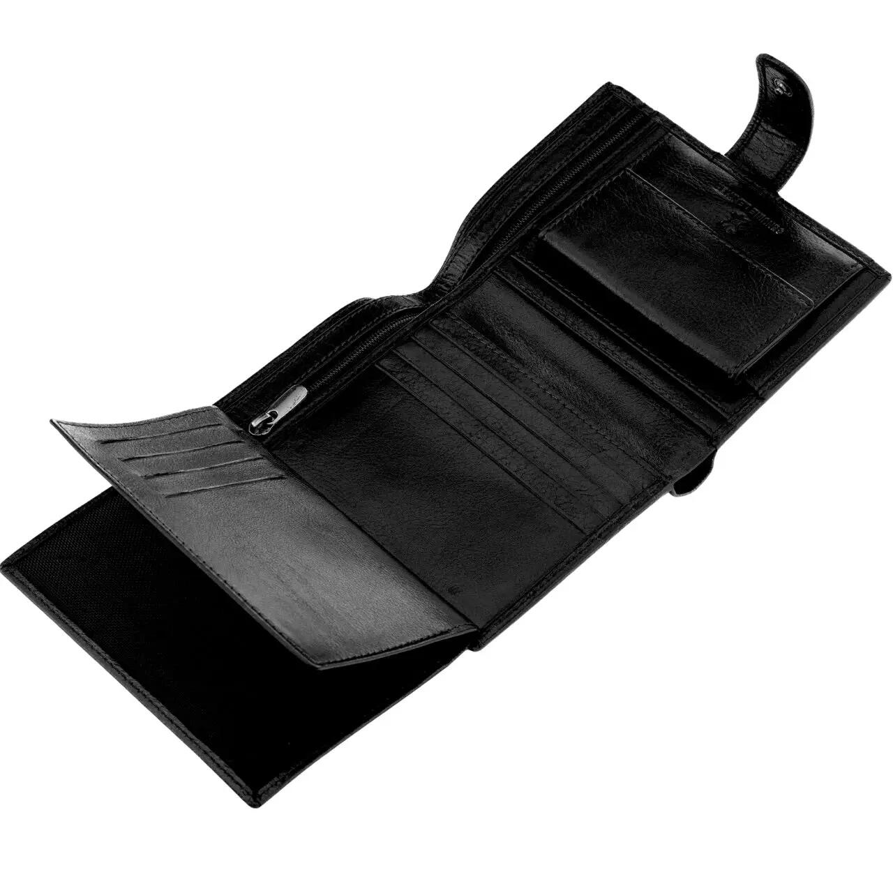 WINGS Portefeuille homme en cuir naturel de bovin avec fermeture noir 5/7