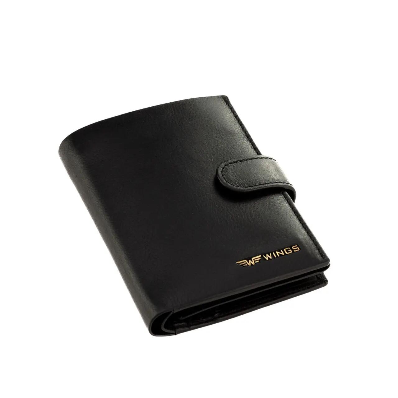 WINGS Portefeuille homme en cuir naturel de bovin avec fermeture noir 3/7
