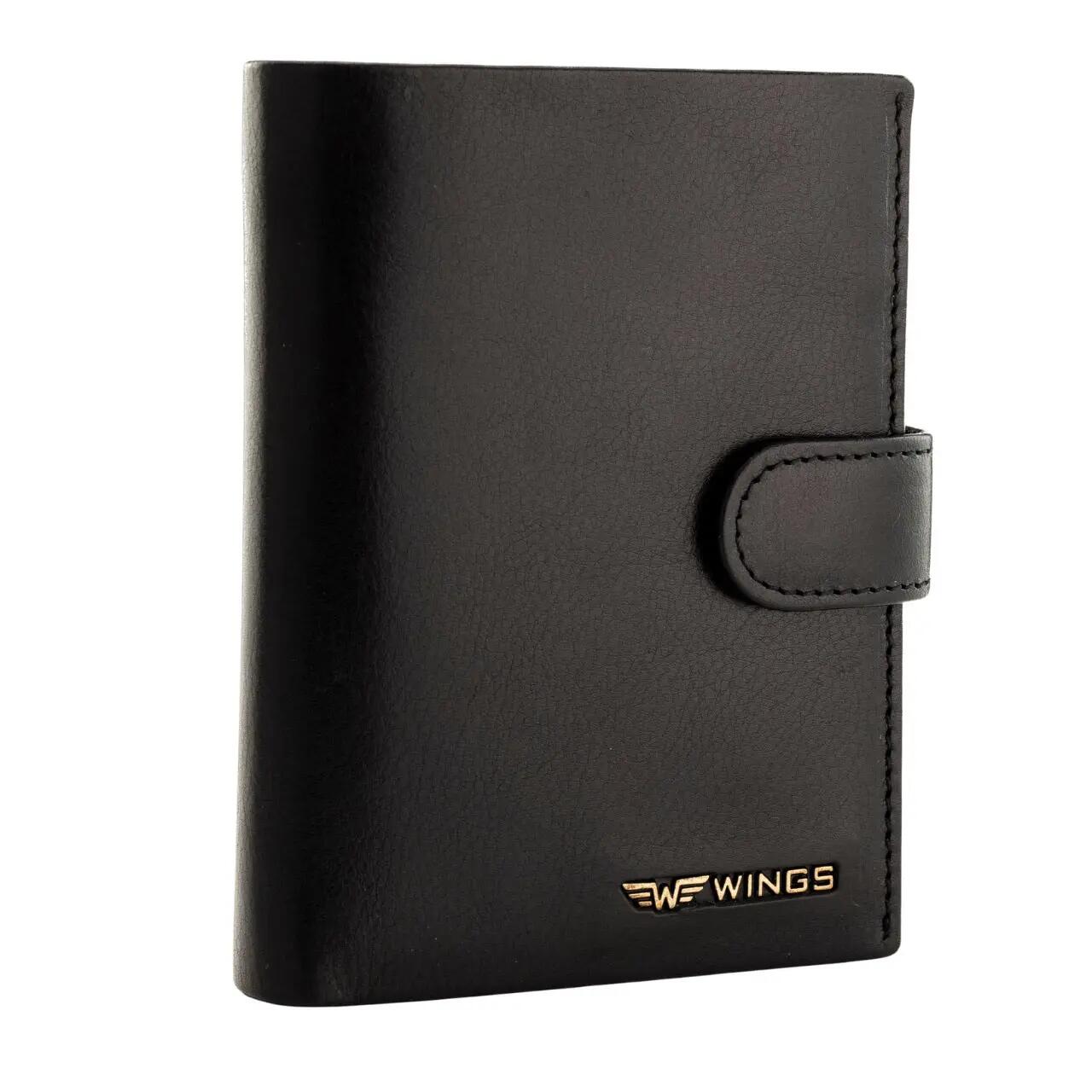 WINGS Portefeuille homme en cuir naturel de bovin avec fermeture noir 2/7