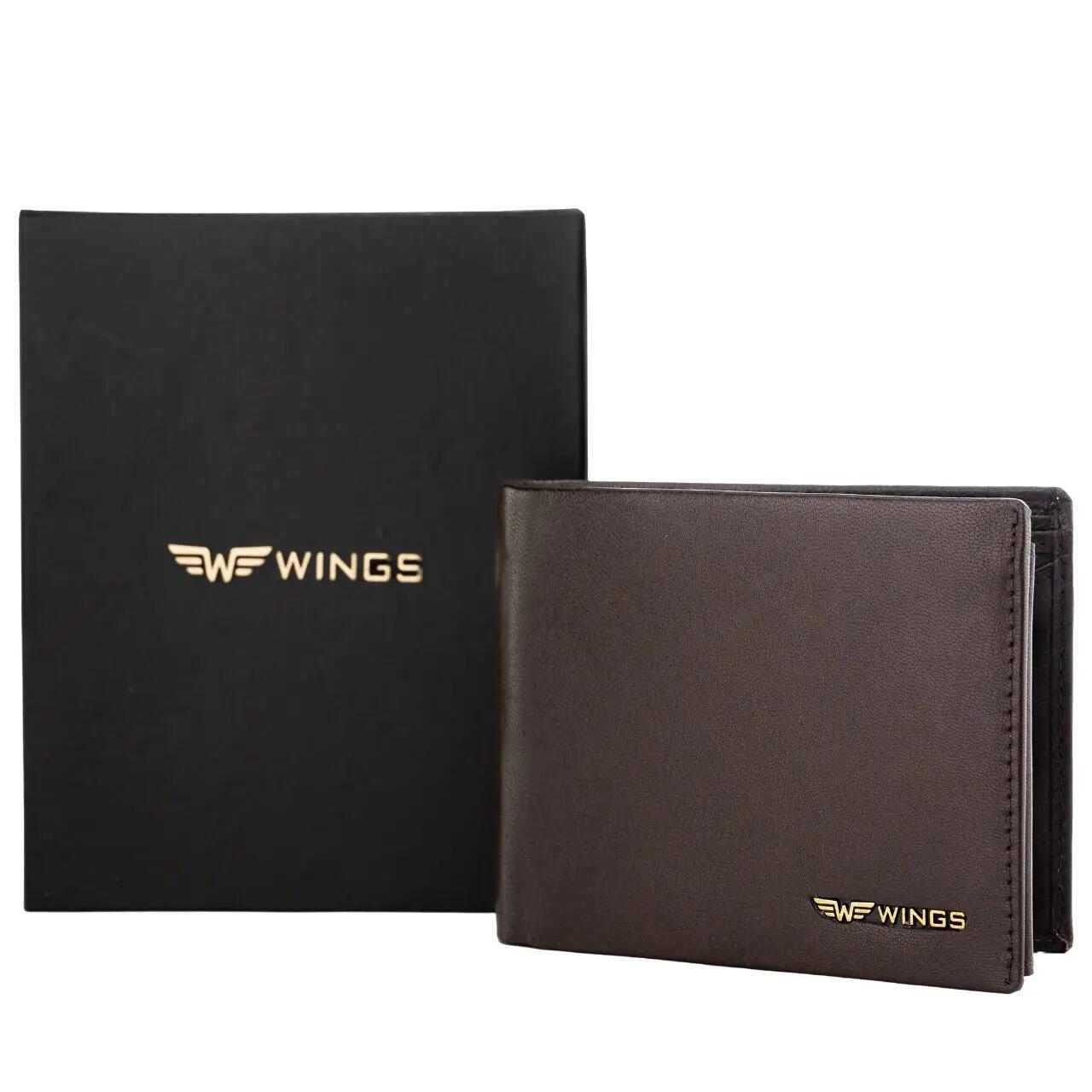 WINGS Portefeuille homme en cuir naturel de bovin avec rabat rabattable Marron 2/7