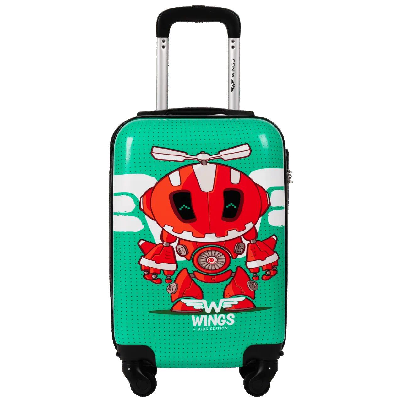 VALISE ENFANT CABINE RIGIDE WINGS VERT ROBOT XS 18" 2/10