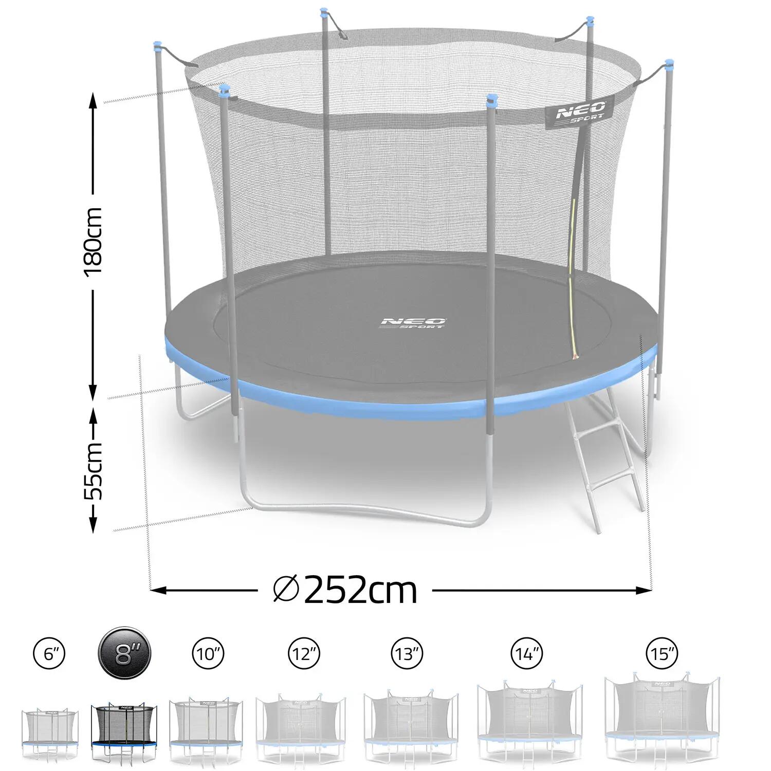 Trampolin Gartentrampolin Kindertrampolin Sicherheitsnetz Neo-Sport 252 cm 8FT 6/7