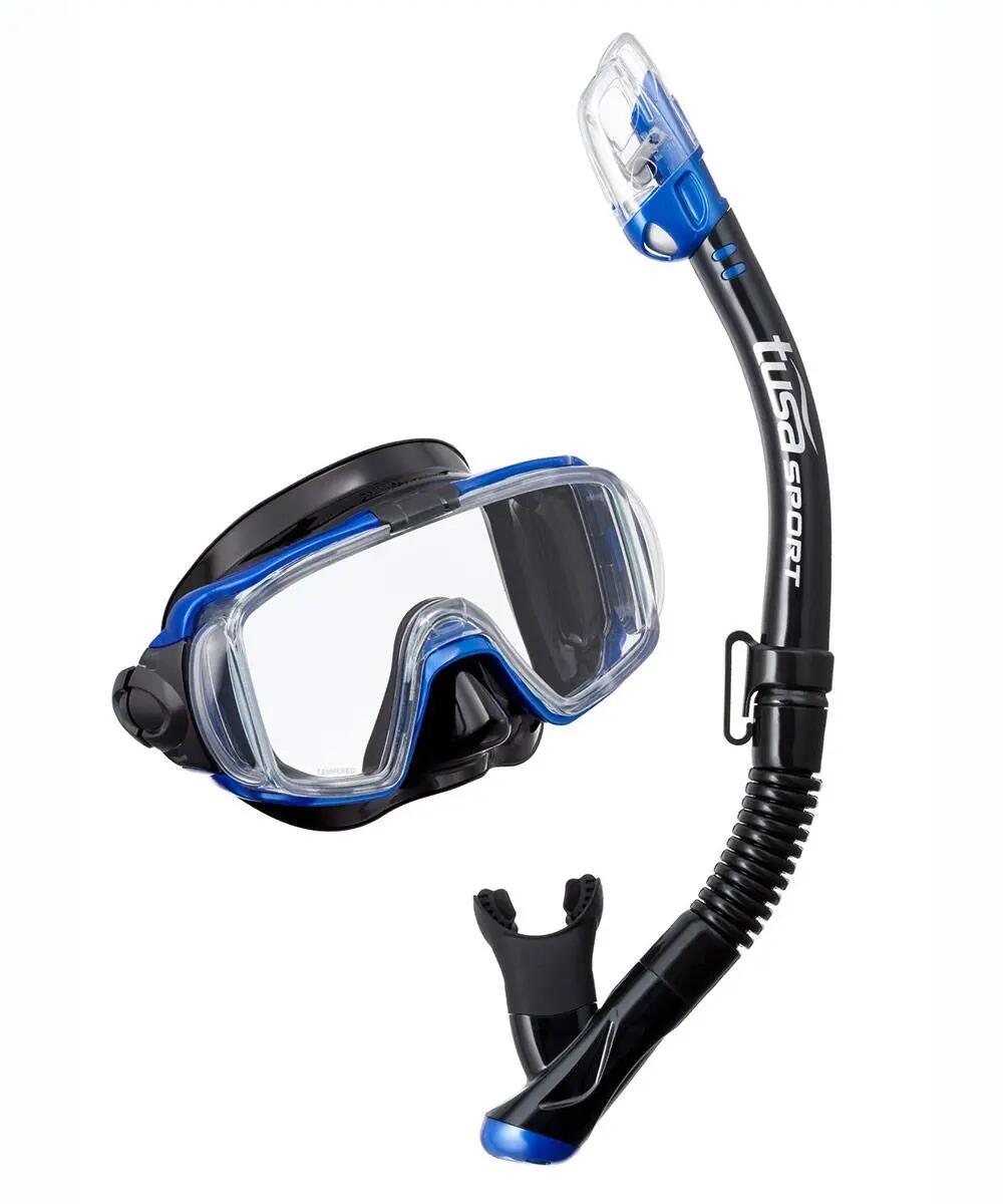 TUSA Visio Tri-Ex Combo Snorkelset - Zwart/Metallic Blauw 2/4