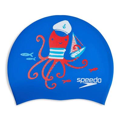 Speedo junior bedrukte siliconen cap - blauw / rood / wit